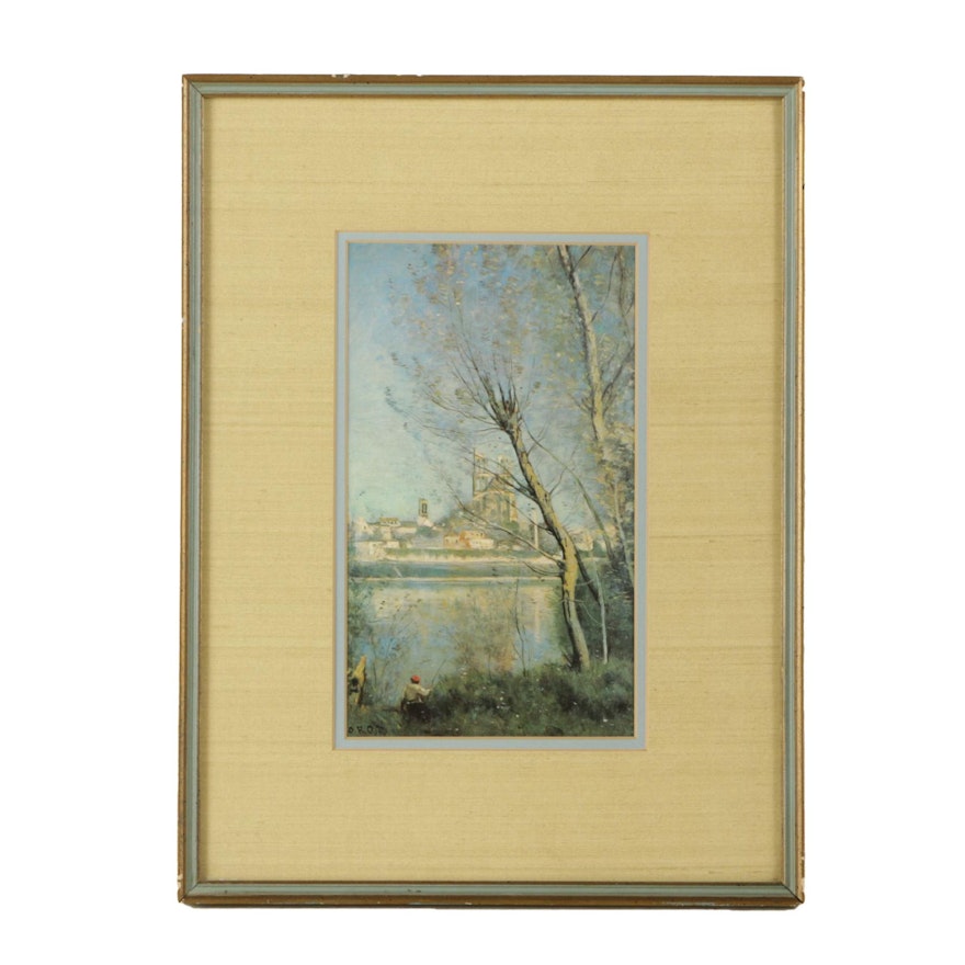 Reproduction Print After Corot's Painting "Mantes, View of the Cathedral"