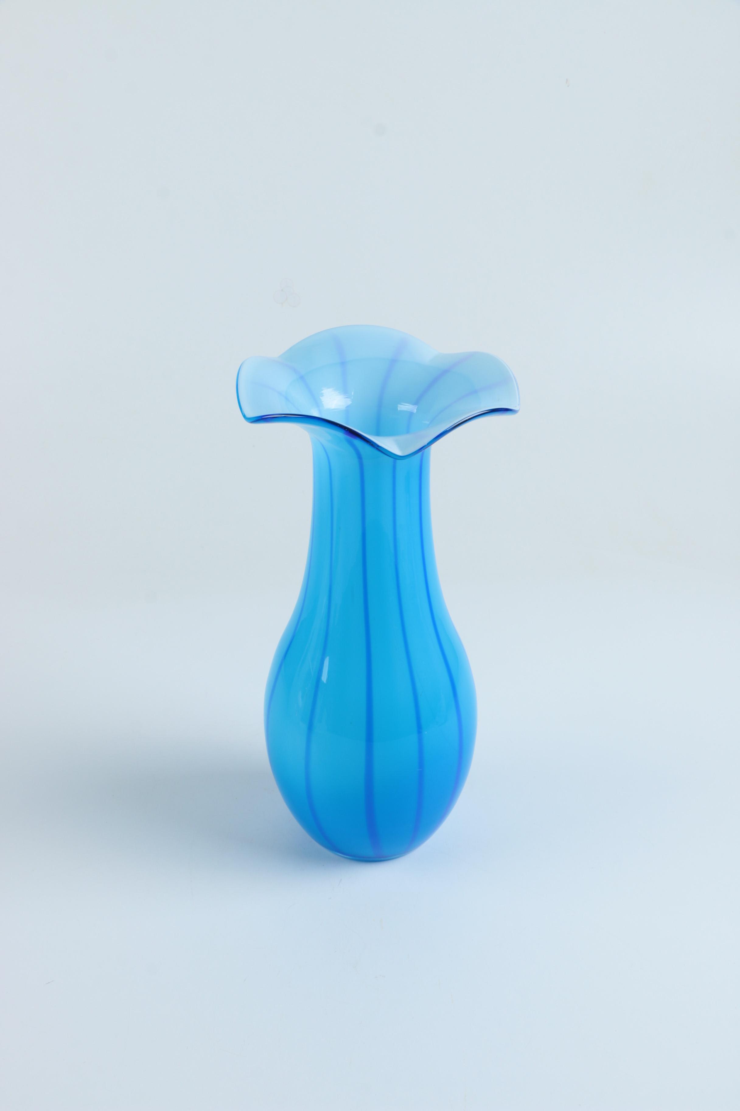 Blue Cased Art Glass Vase
