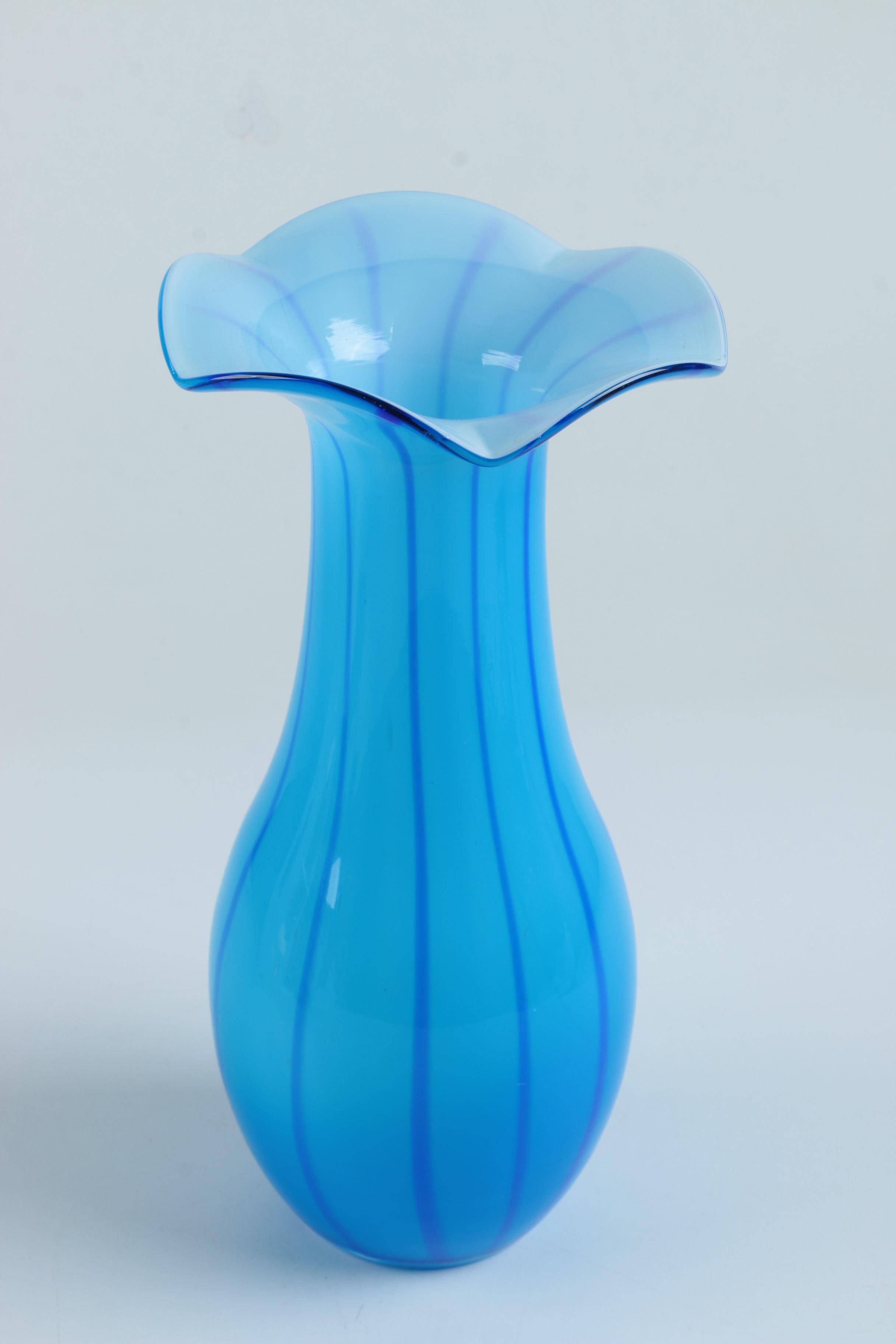 Blue Cased Art Glass Vase