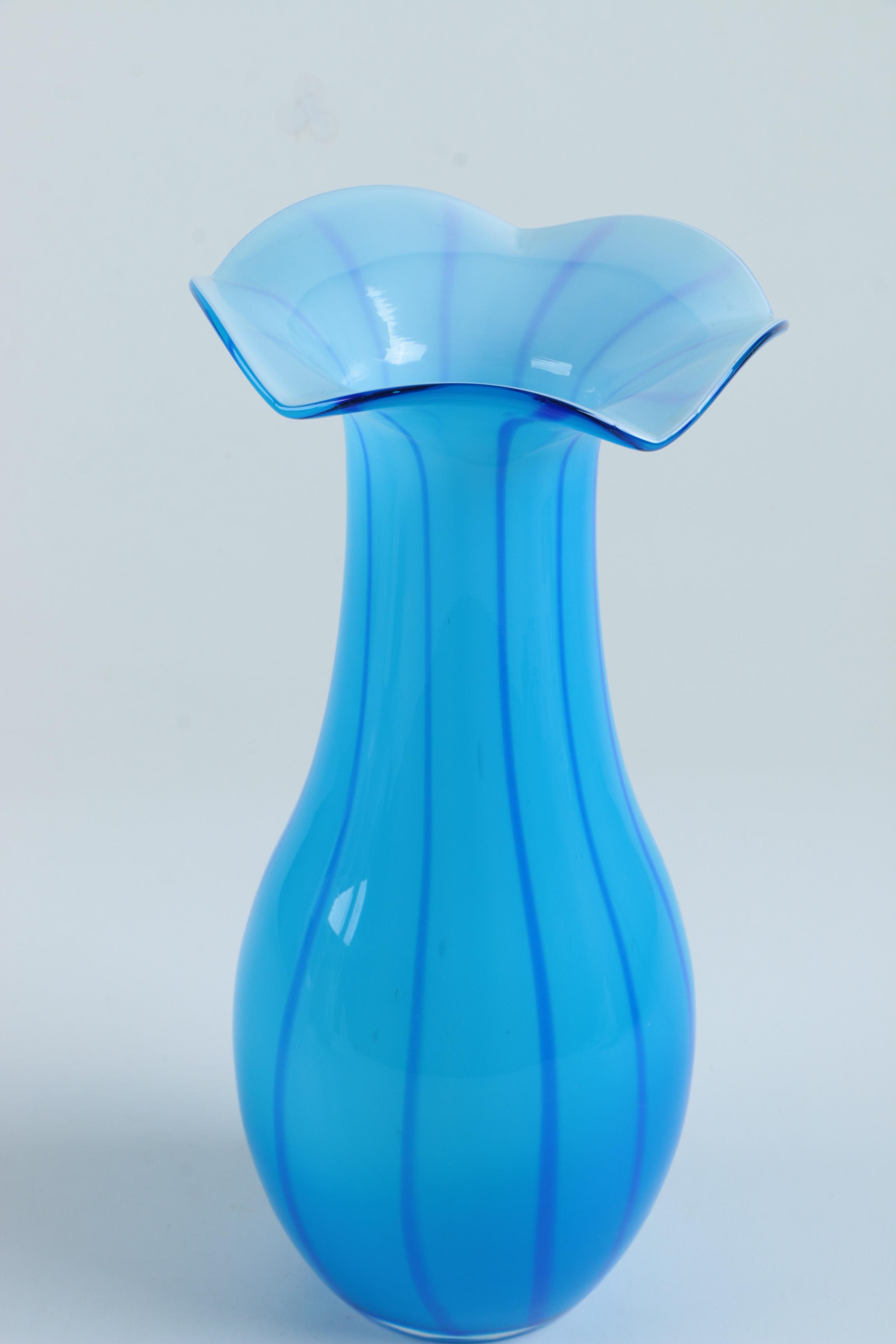 Blue Cased Art Glass Vase