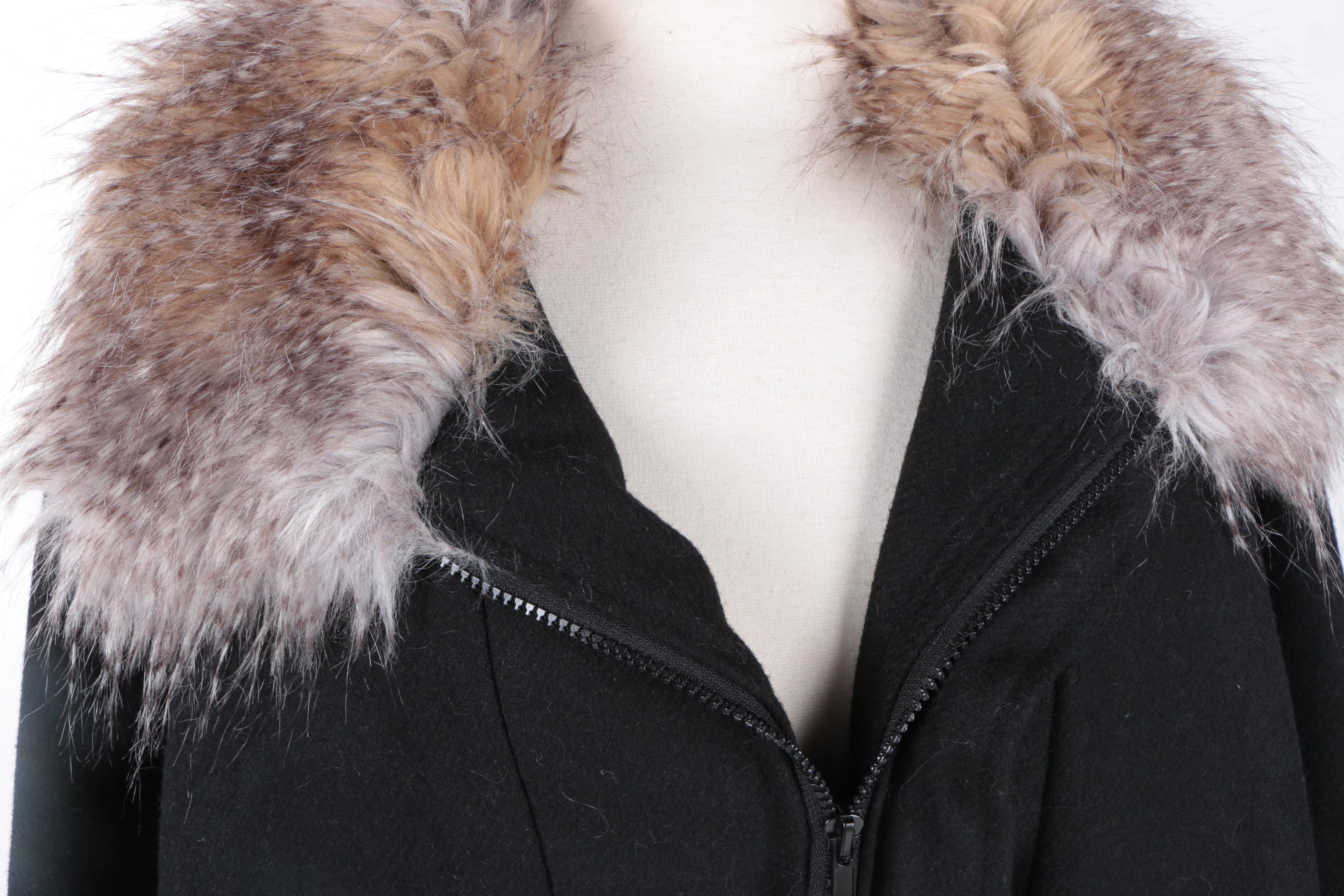 Donna Salyers' Fabulous Furs Faux Fur Trimmed Coat