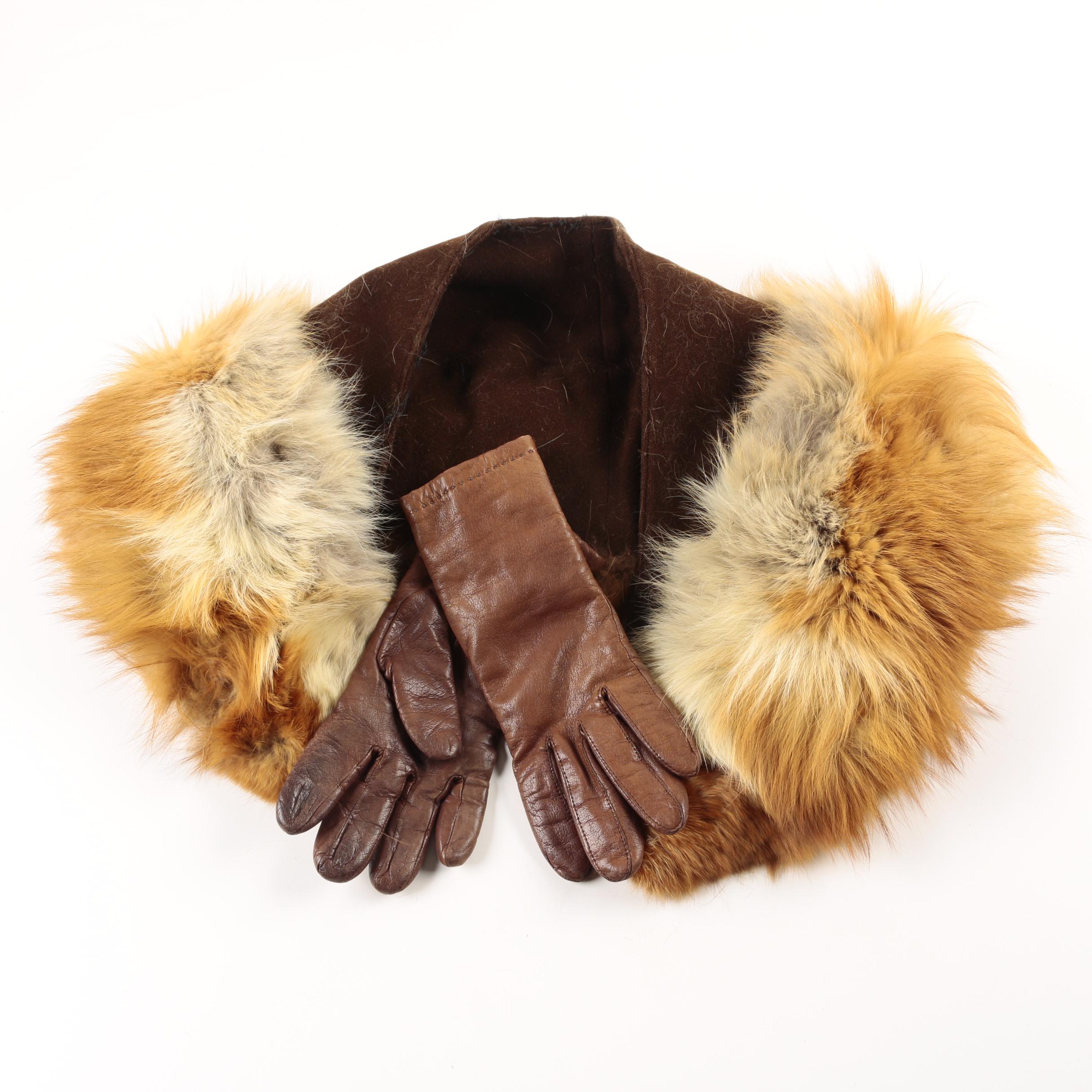 Fox Fur Collar and Leather Gloves