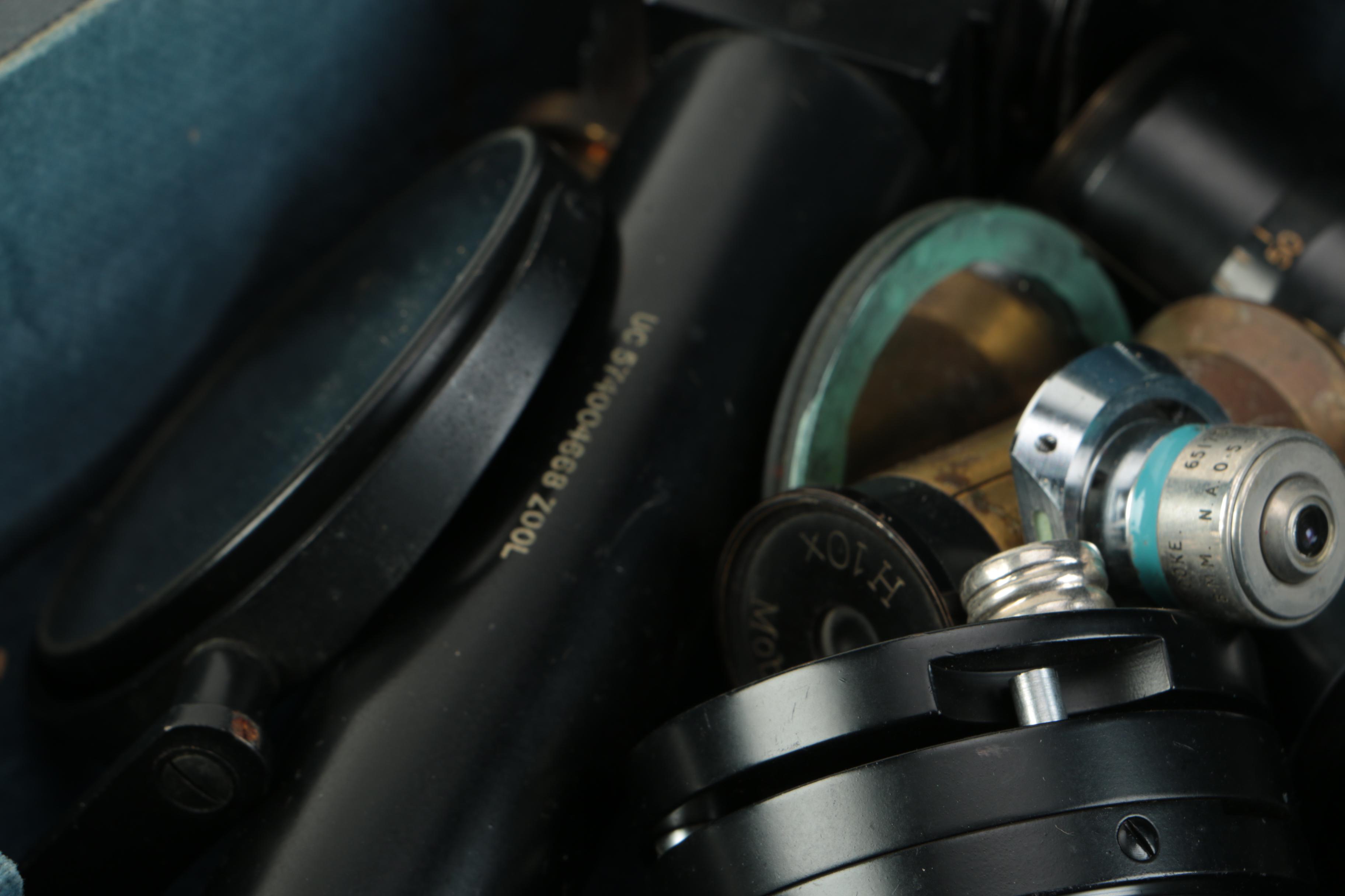 Vintage Carl Zeiss Jena Microscope Parts with Honeywell Camera Flash