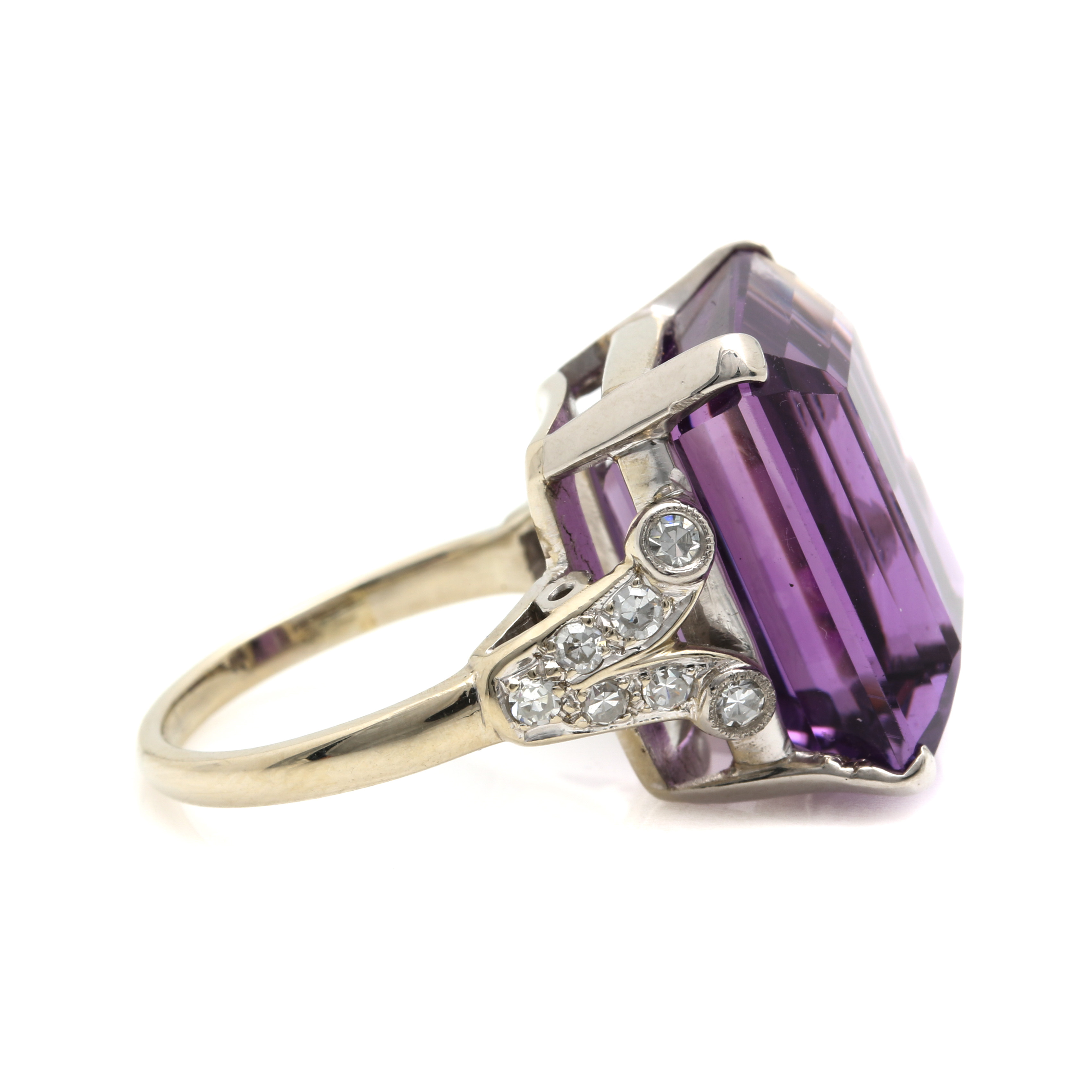 14K White Gold Amethyst and Diamond Ring