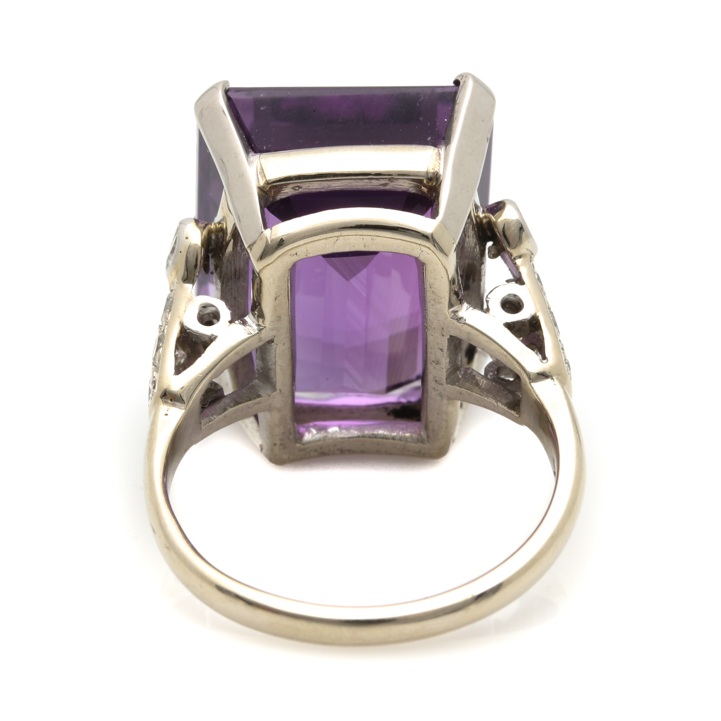 14K White Gold Amethyst and Diamond Ring