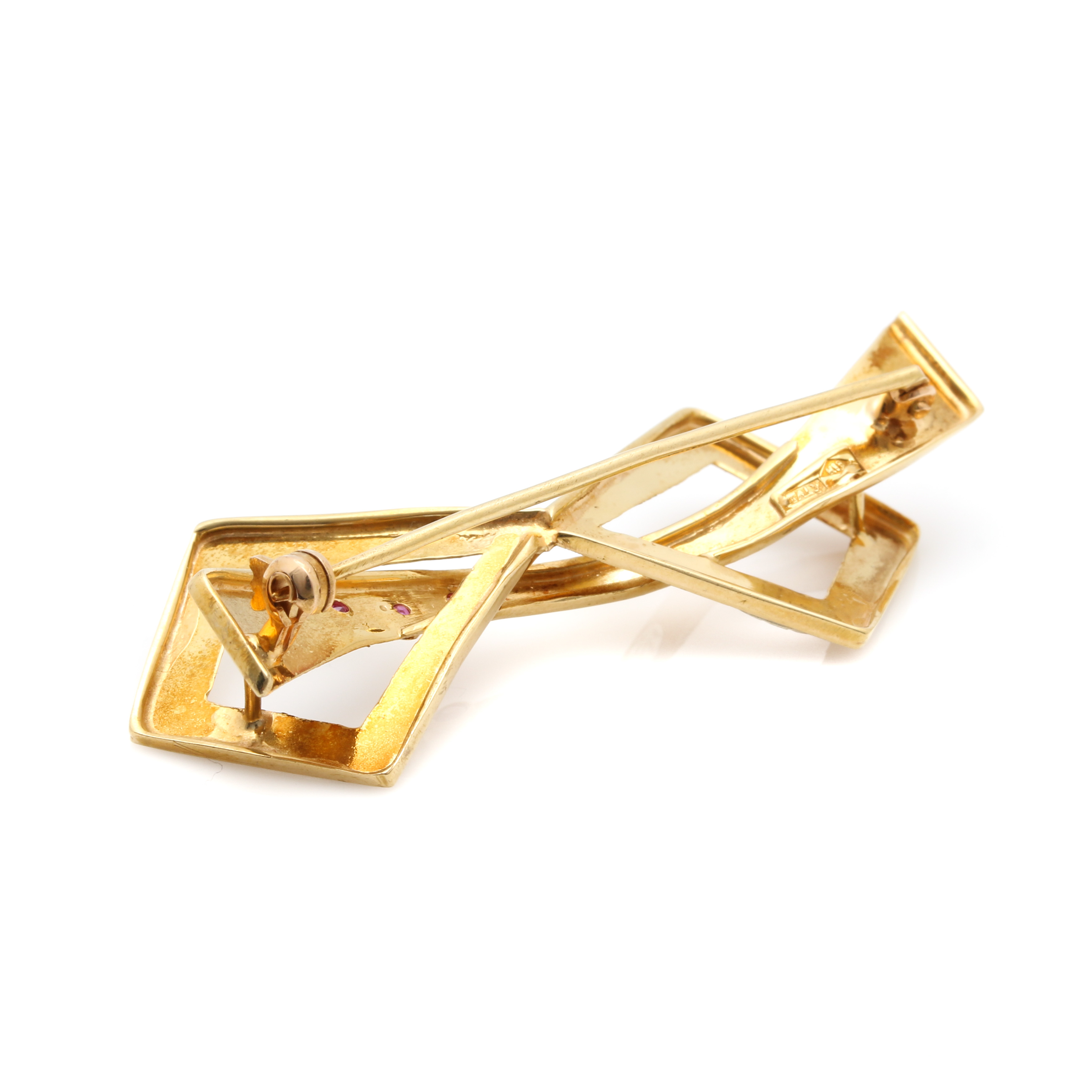 18K Yellow Gold Ruby Bow Brooch With 18K White Gold Accents