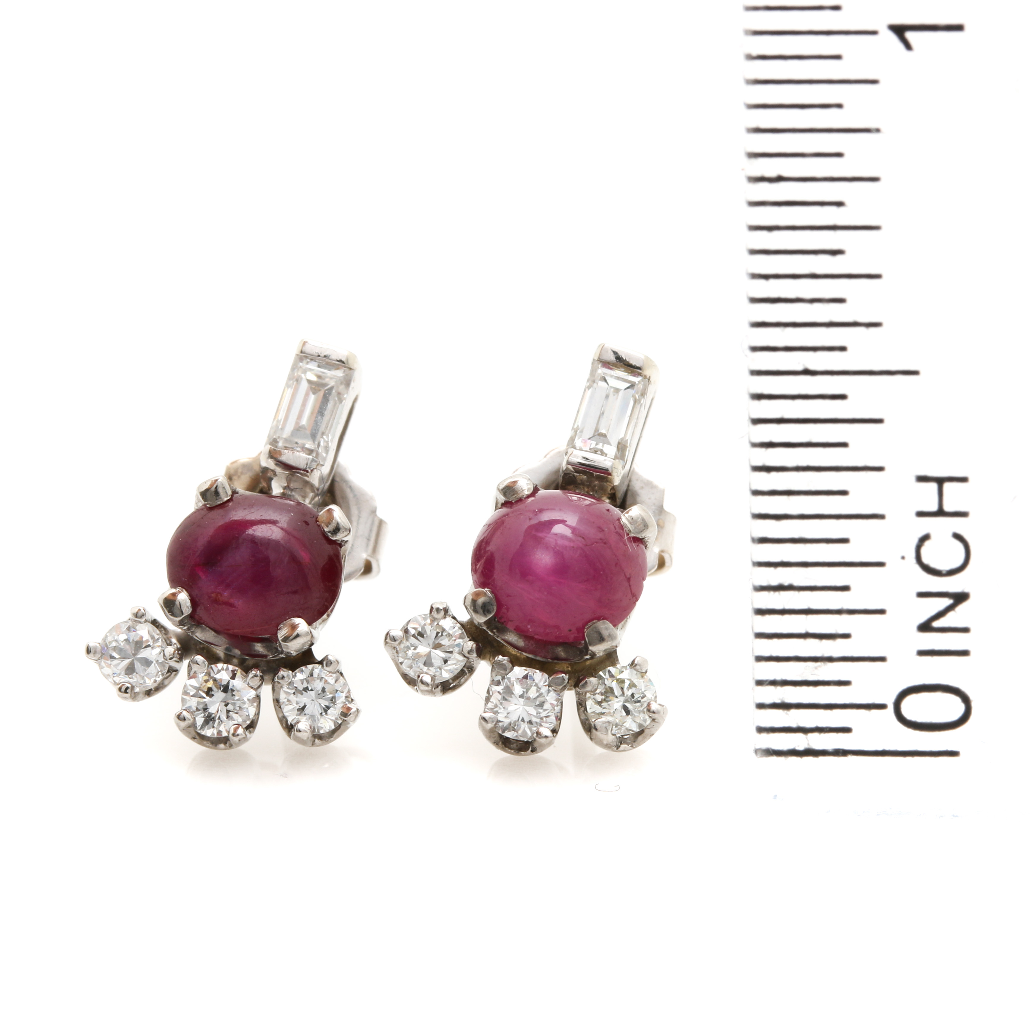 Palladium and 14K White Gold Star Ruby and Diamond Earrings