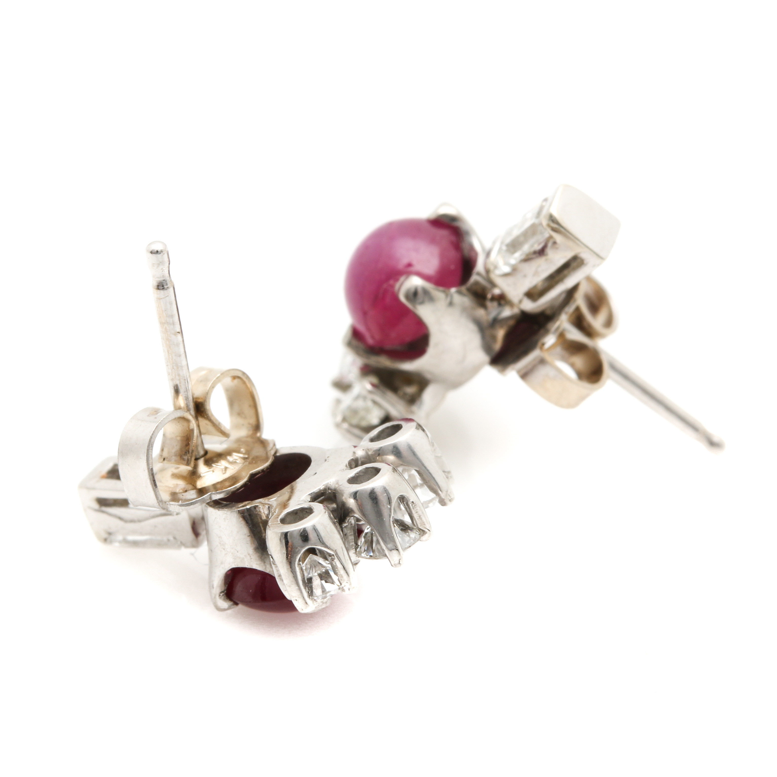 Palladium and 14K White Gold Star Ruby and Diamond Earrings