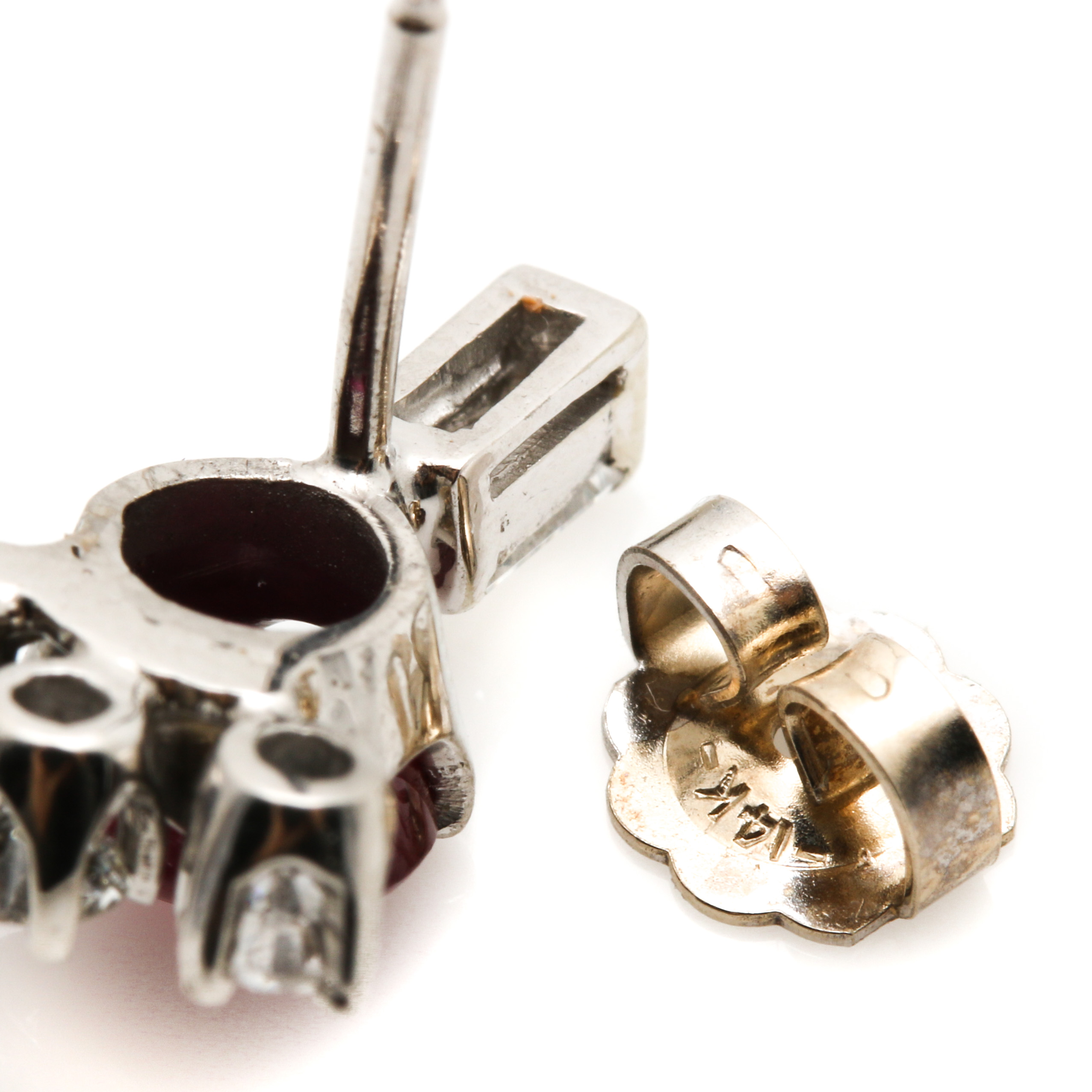 Palladium and 14K White Gold Star Ruby and Diamond Earrings