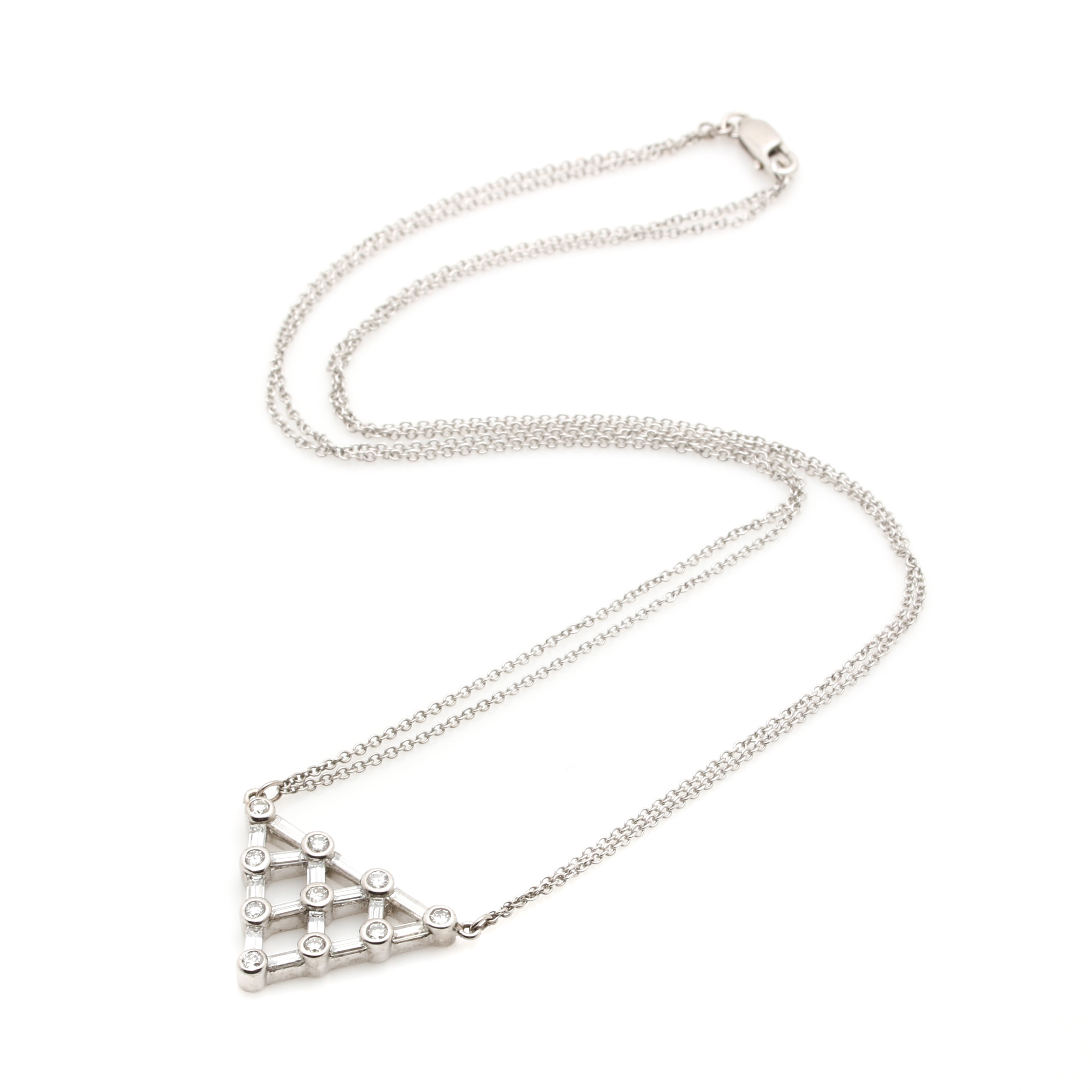 18K White Gold 2.05 CTW Diamond Inverted Triangle Pendant Necklace