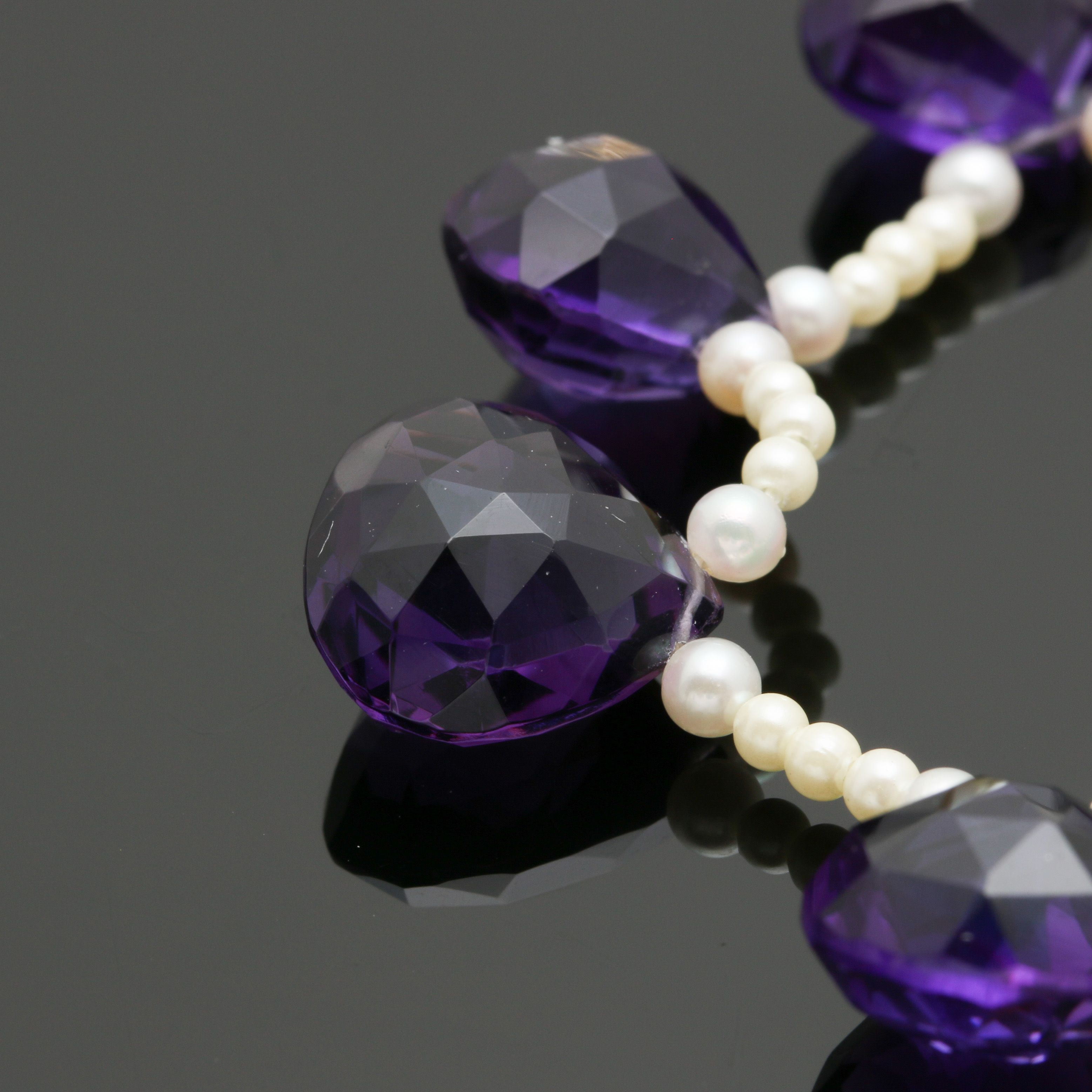 14K Yellow Gold Cultured Pearl and Amethyst Briolette Necklace