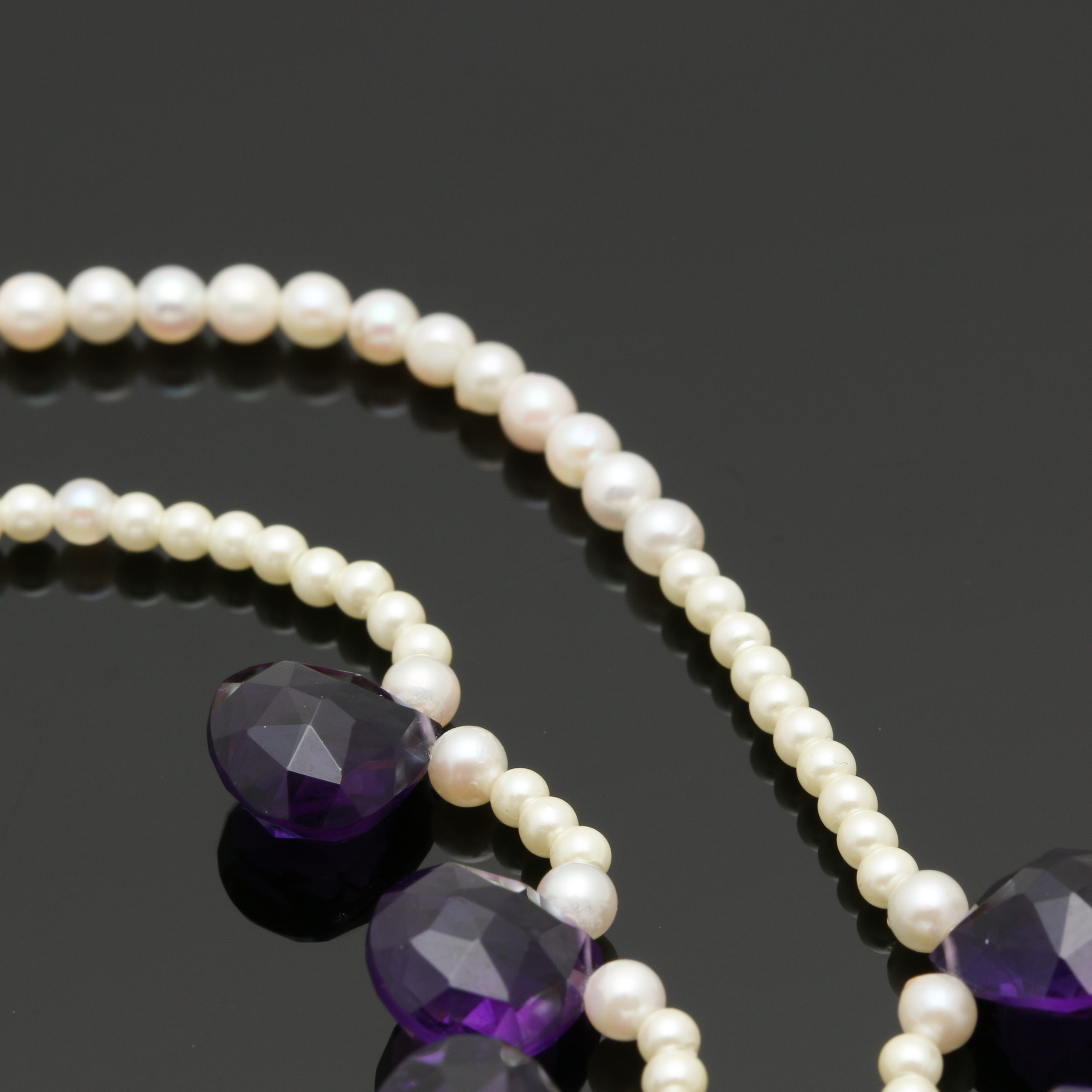 14K Yellow Gold Cultured Pearl and Amethyst Briolette Necklace