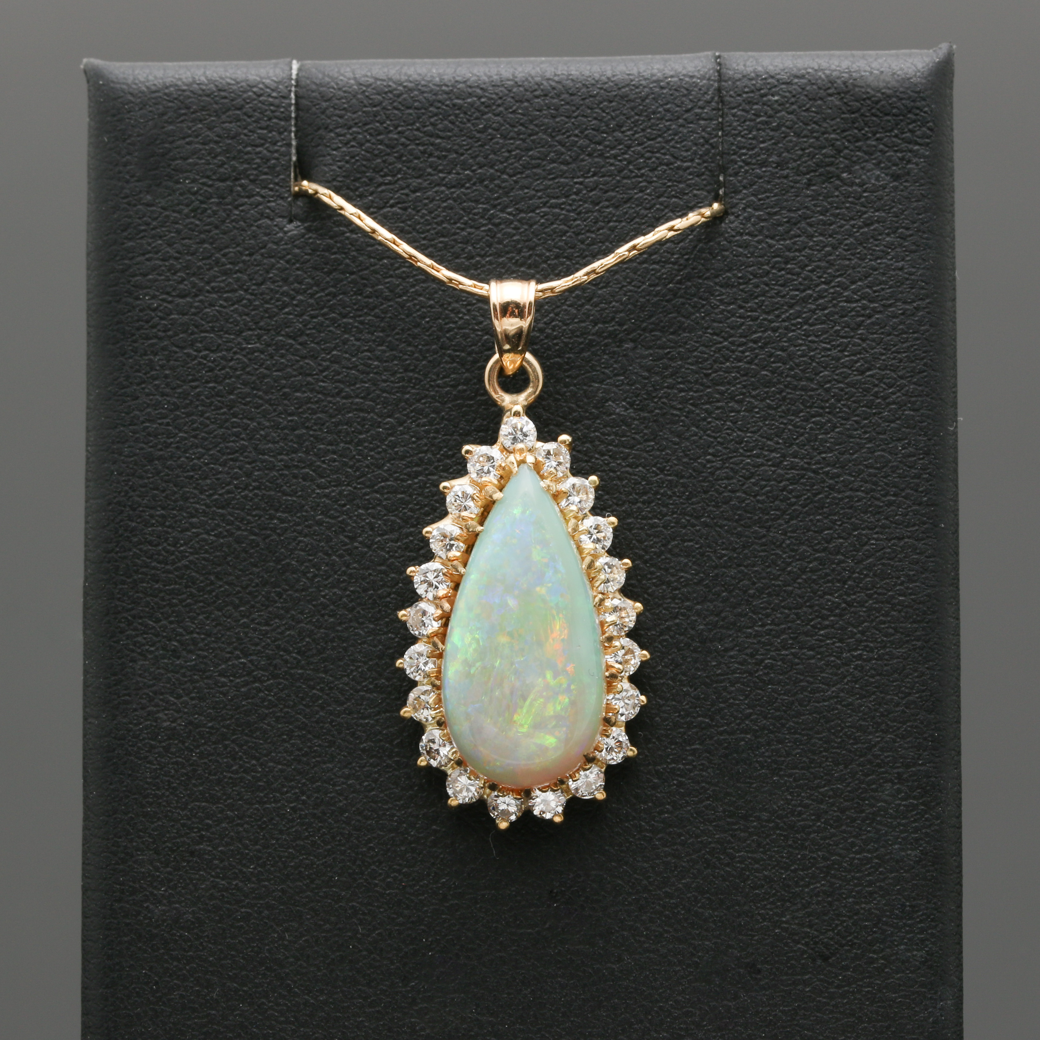 14K Yellow Gold Opal and Diamond Necklace