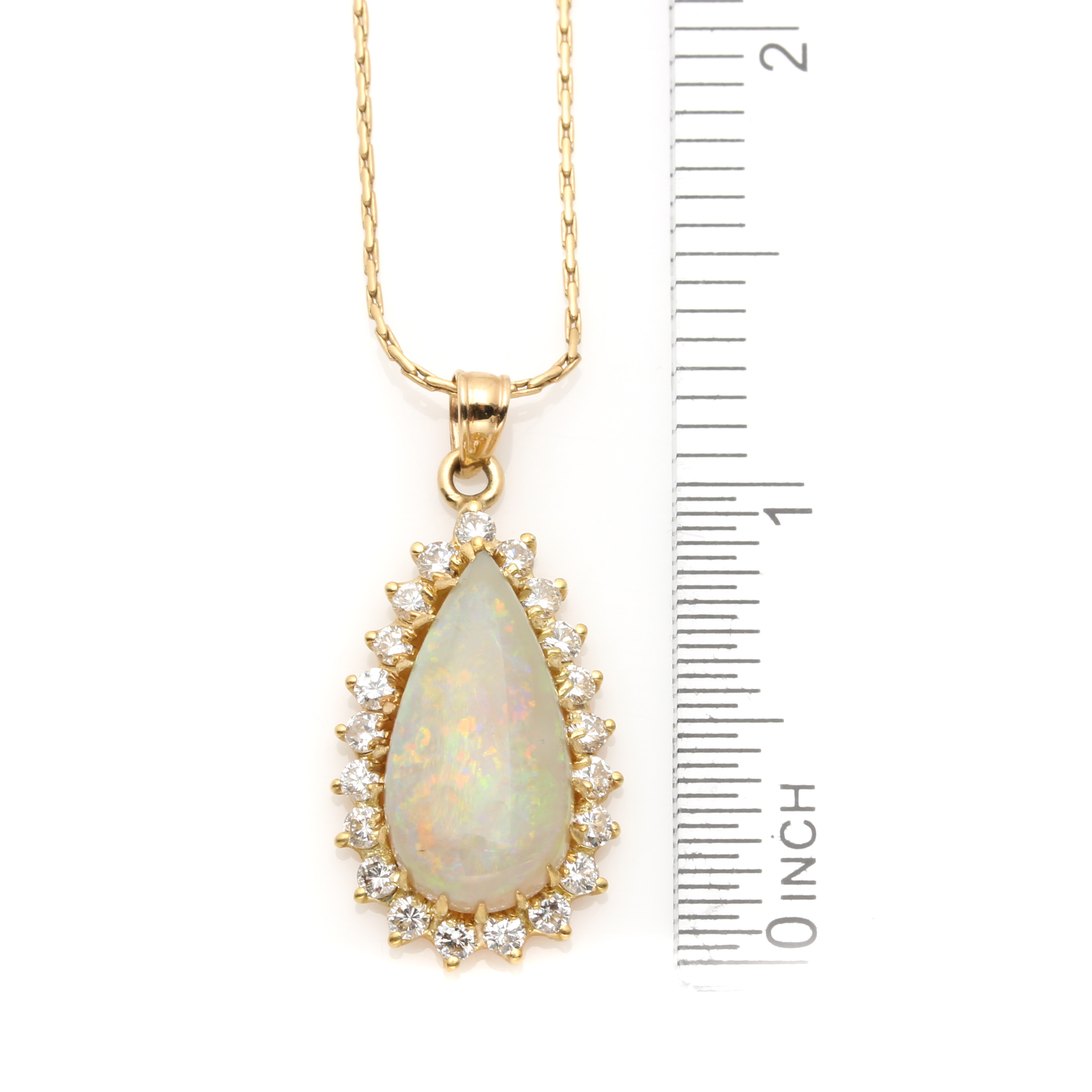 14K Yellow Gold Opal and Diamond Necklace
