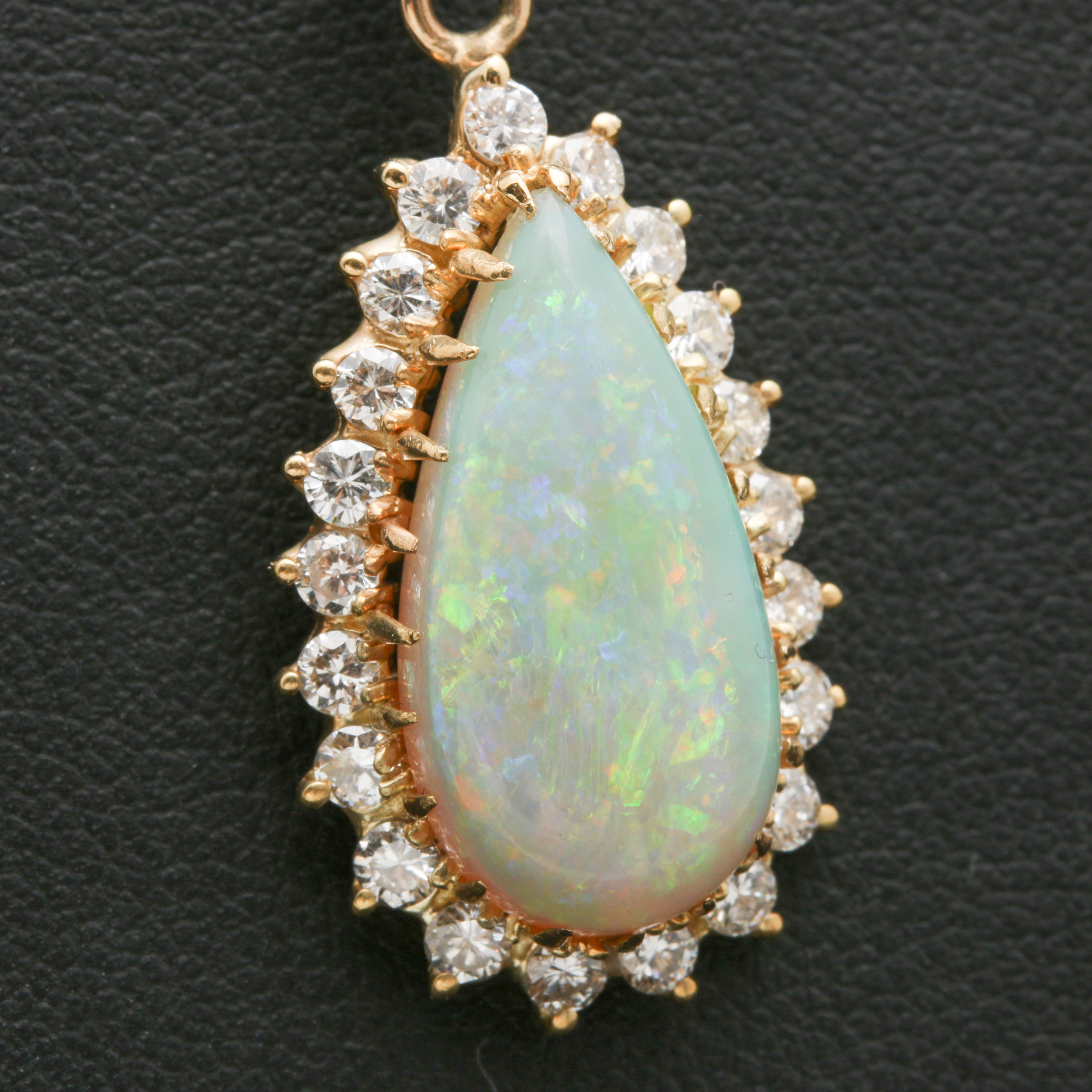 14K Yellow Gold Opal and Diamond Necklace