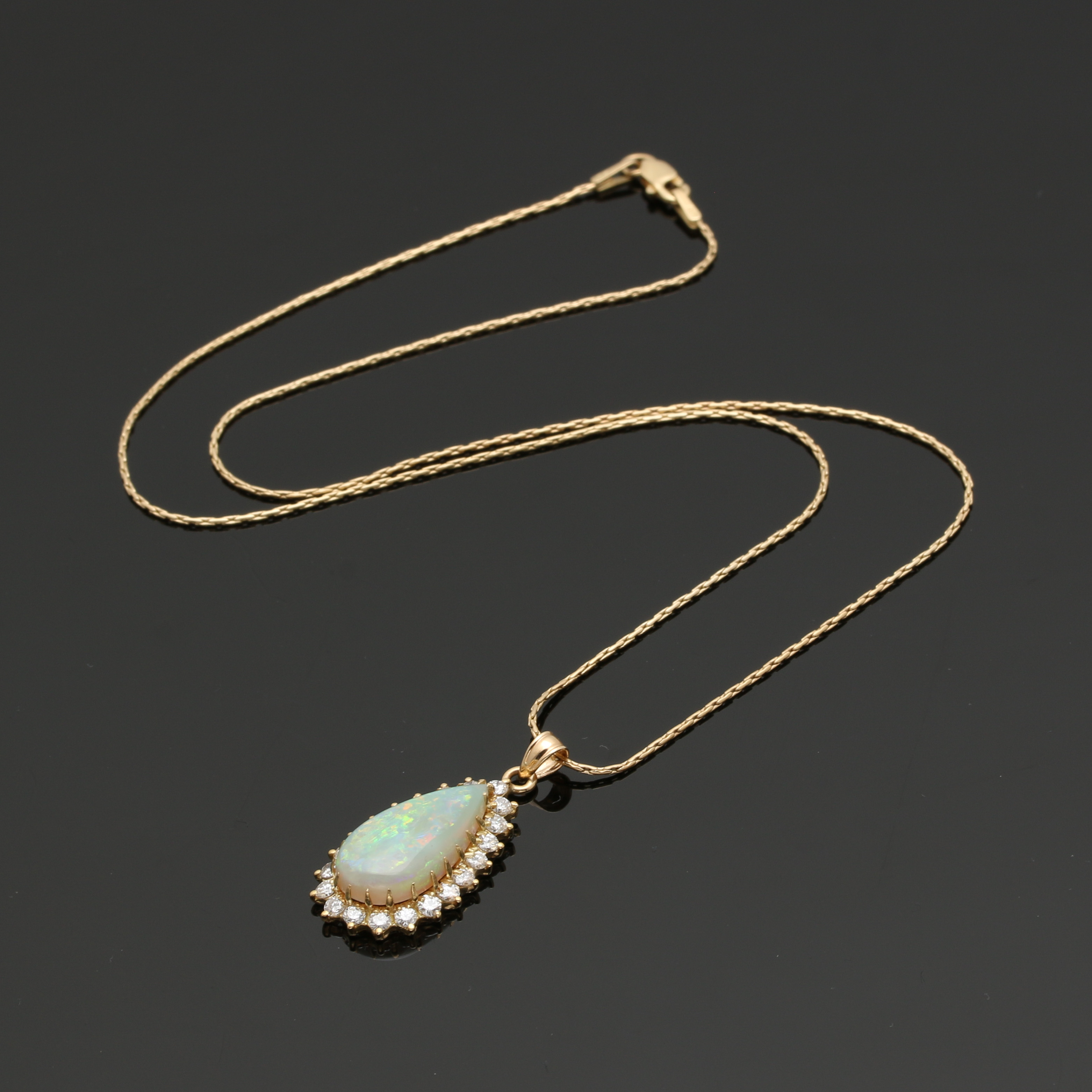 14K Yellow Gold Opal and Diamond Necklace