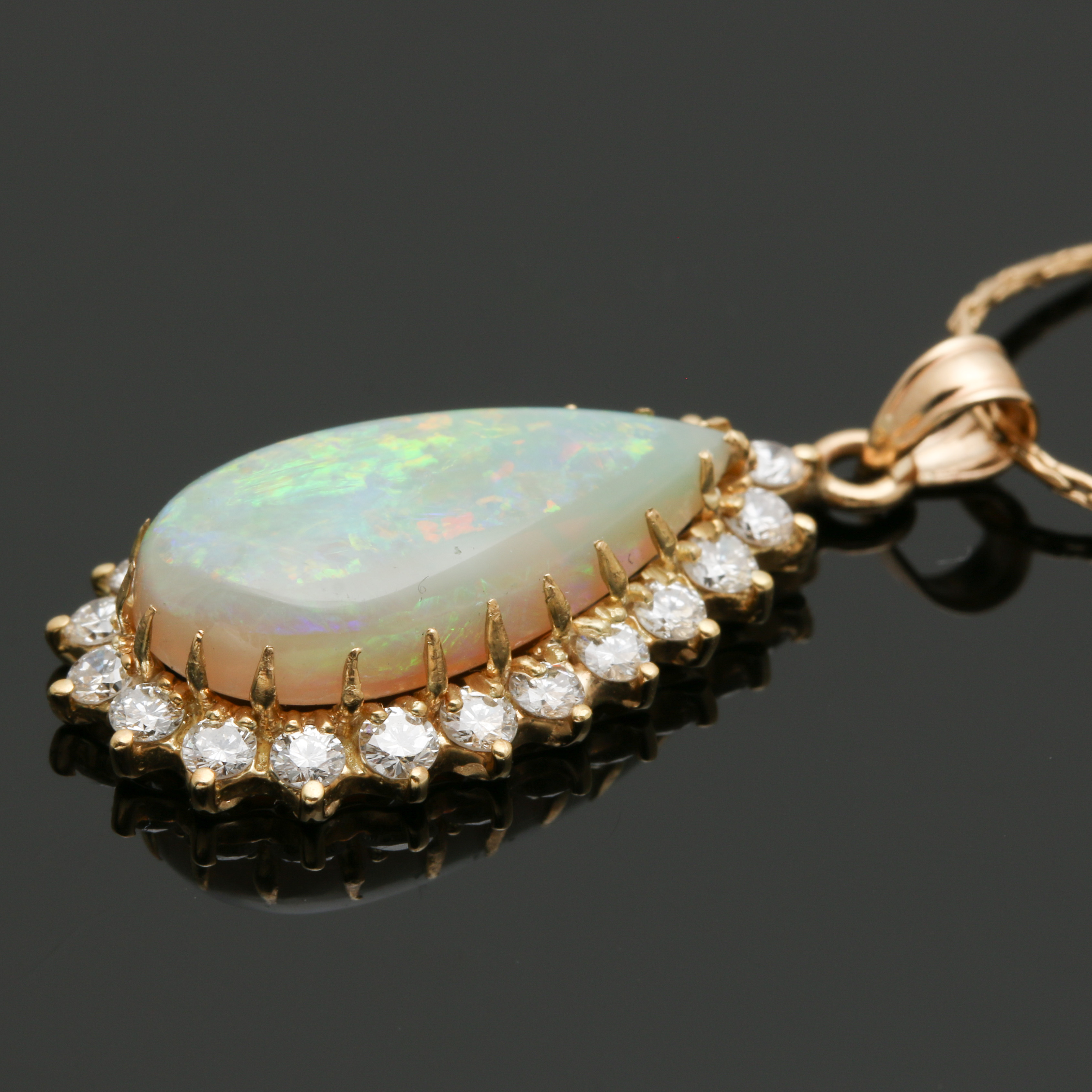 14K Yellow Gold Opal and Diamond Necklace