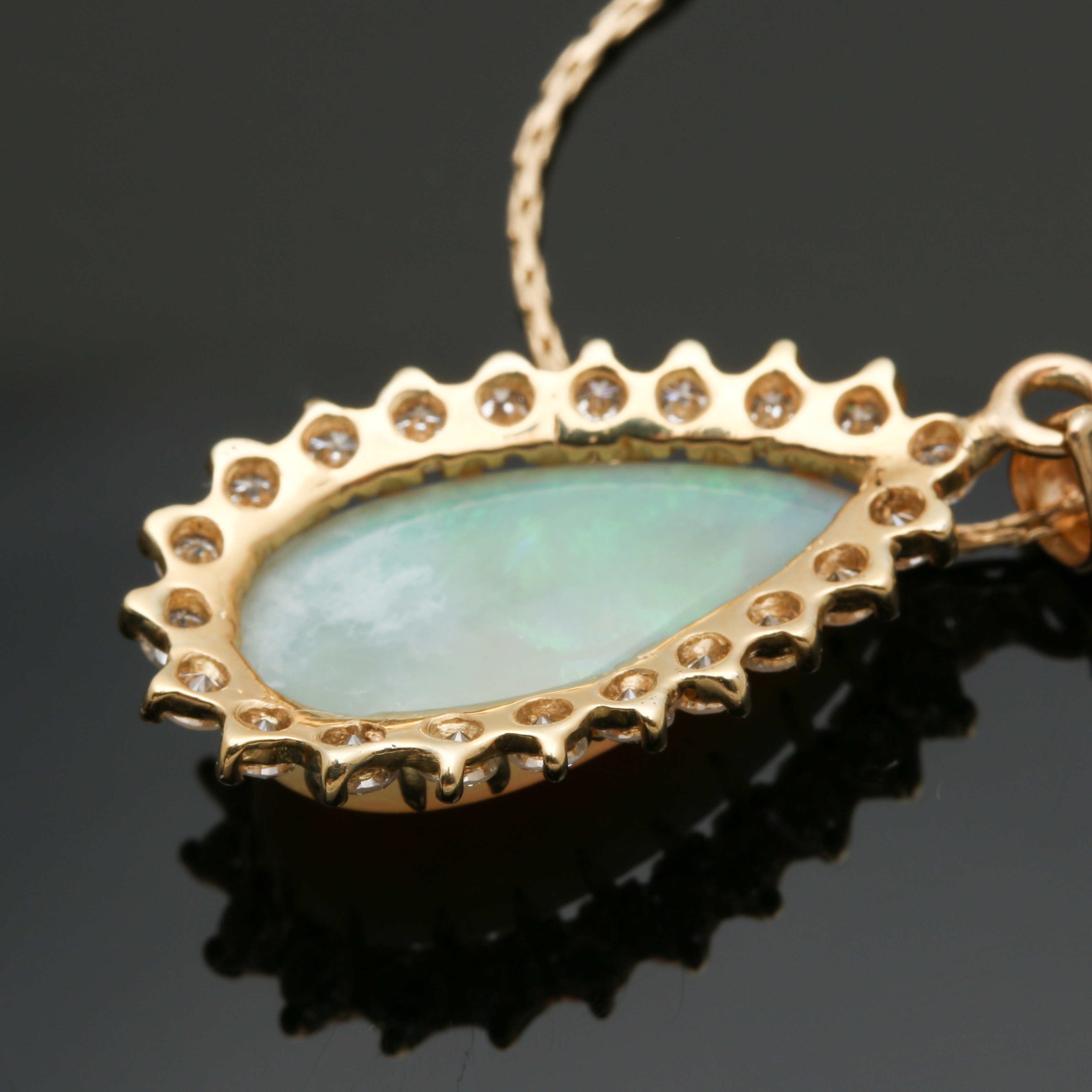 14K Yellow Gold Opal and Diamond Necklace