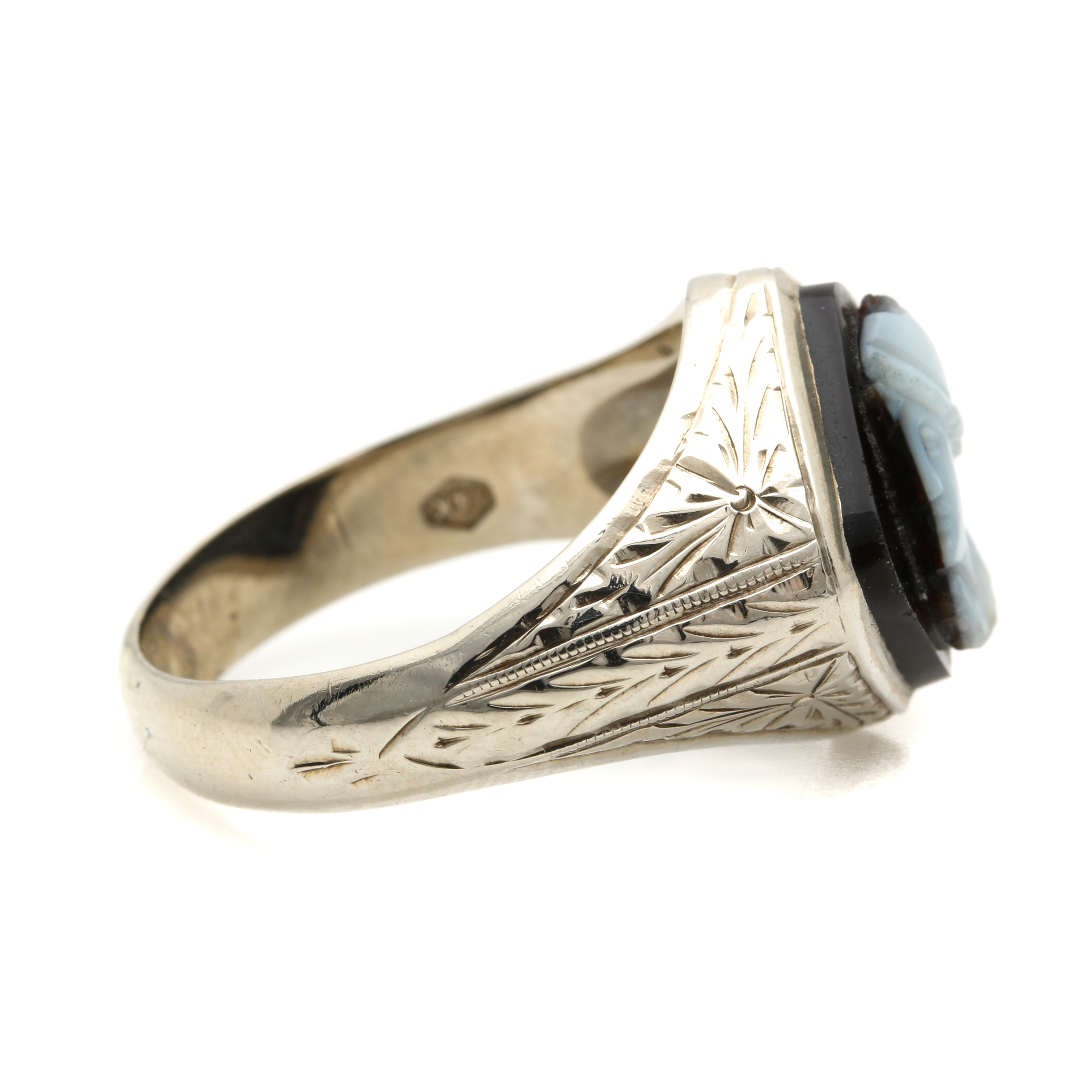 14K White Gold Onyx Cameo Ring