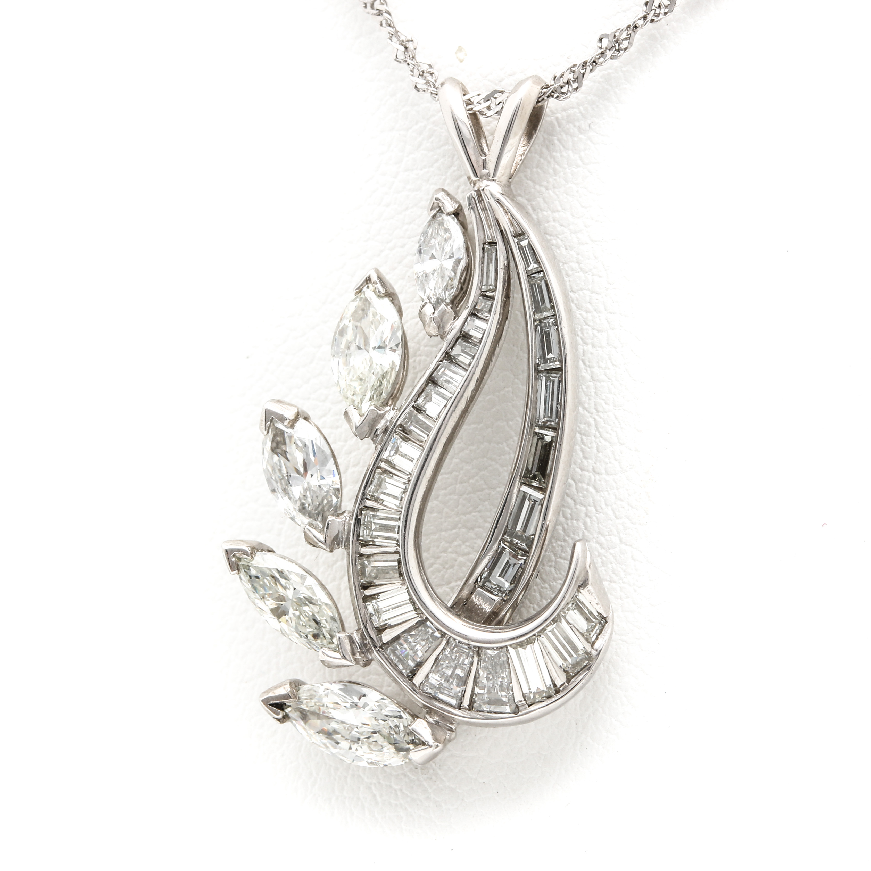 14K White Gold 3.25 CTW Diamond Pendant Necklace