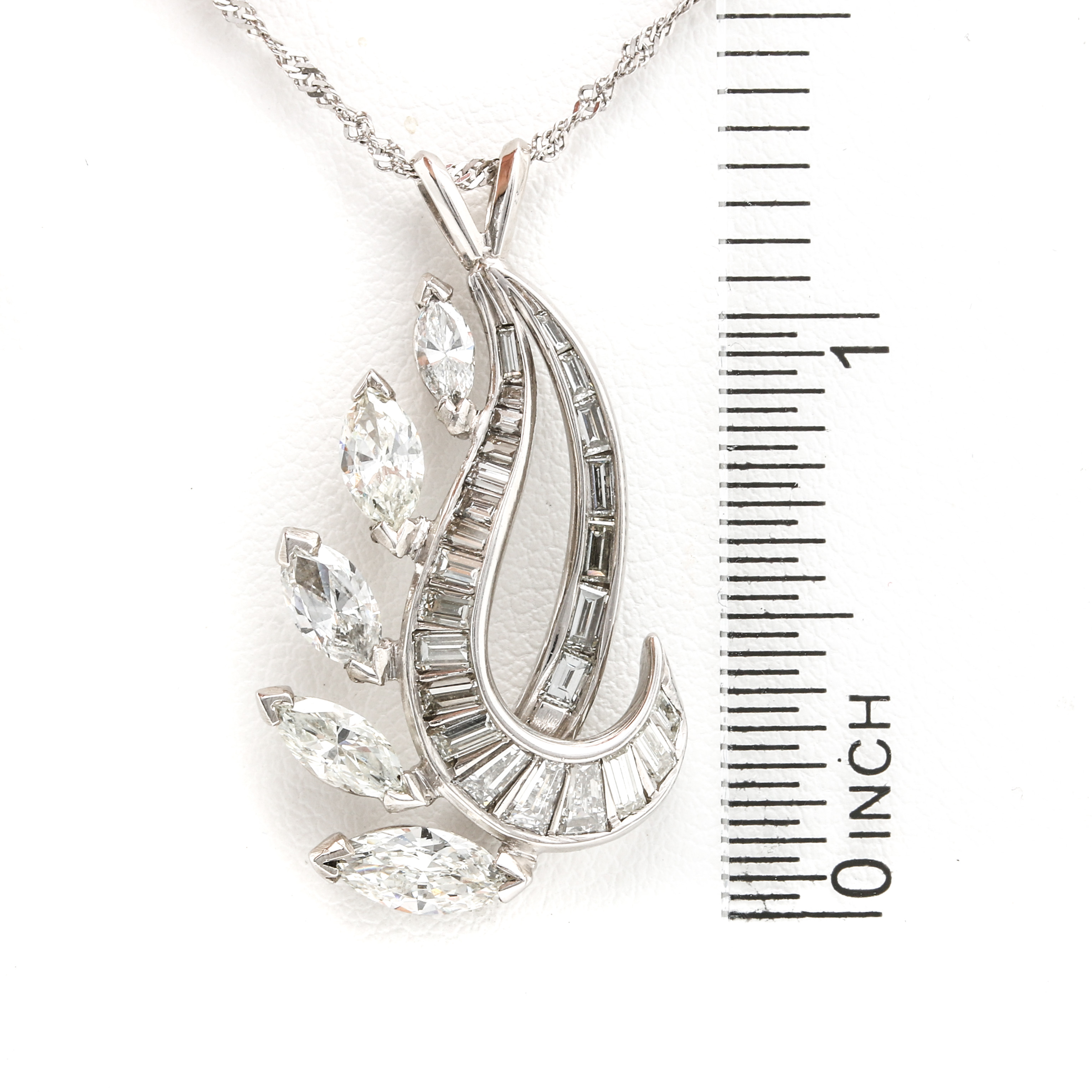 14K White Gold 3.25 CTW Diamond Pendant Necklace
