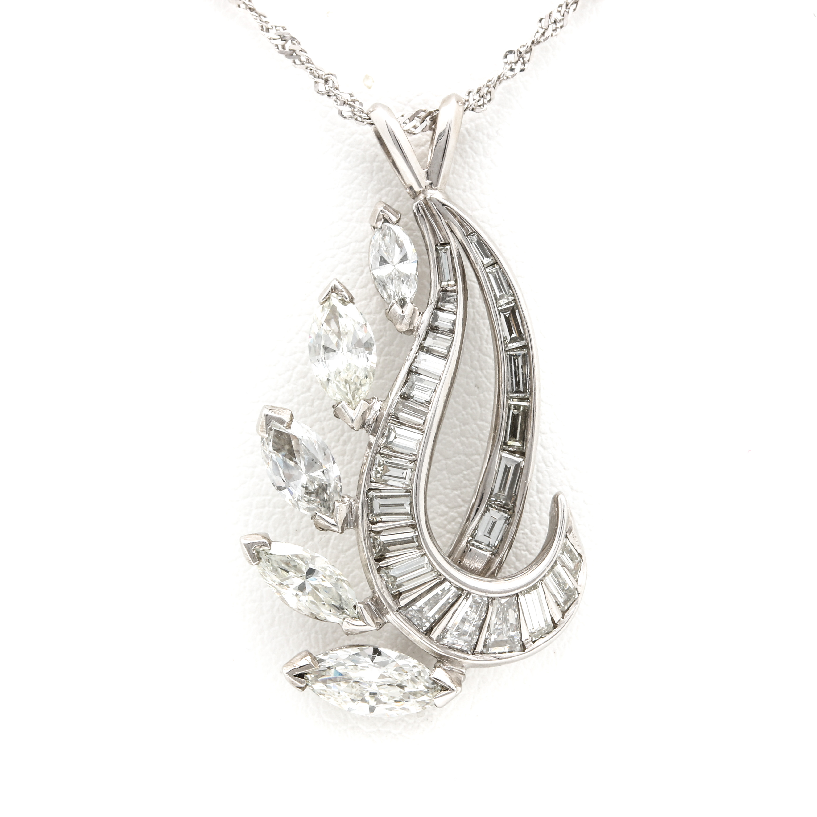 14K White Gold 3.25 CTW Diamond Pendant Necklace