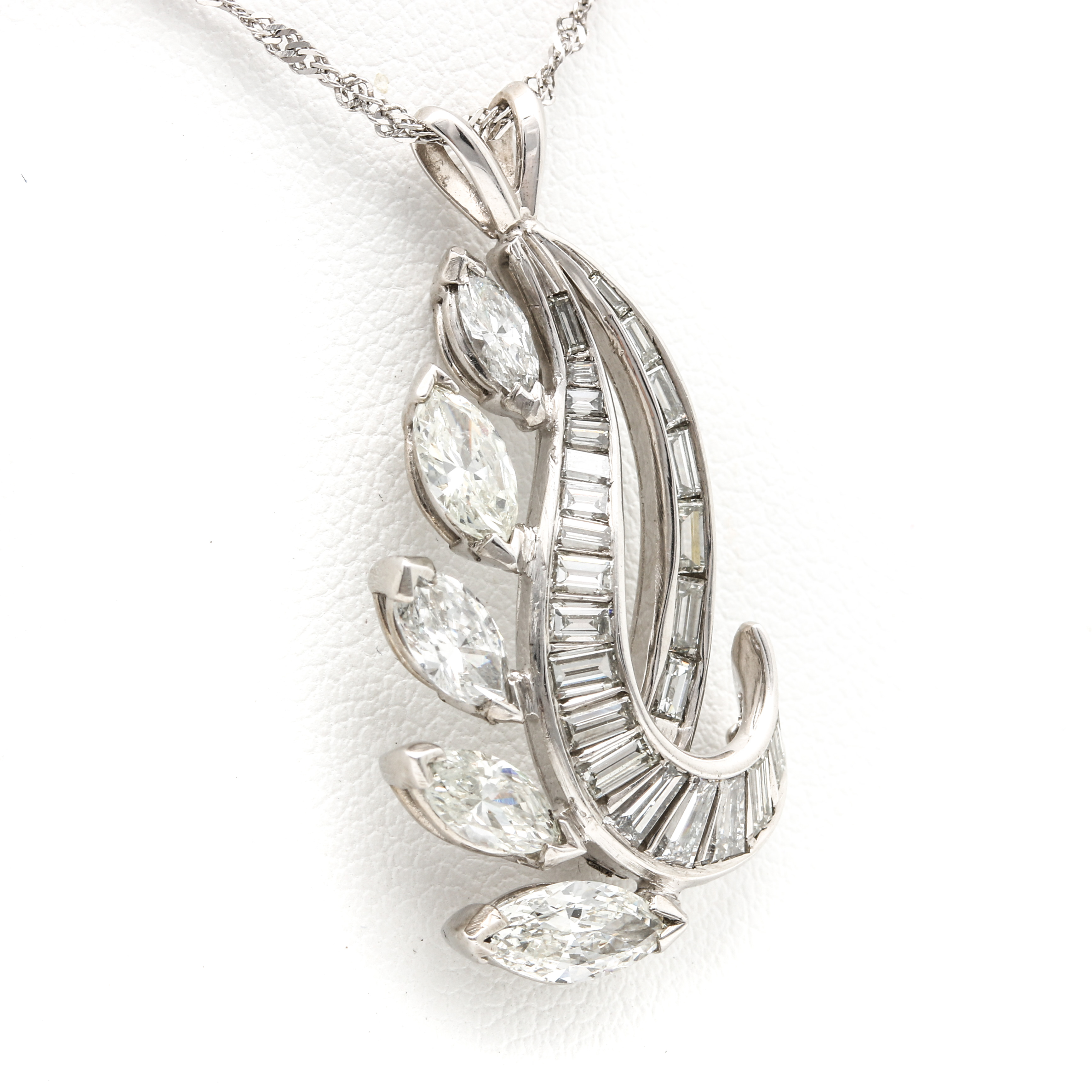 14K White Gold 3.25 CTW Diamond Pendant Necklace