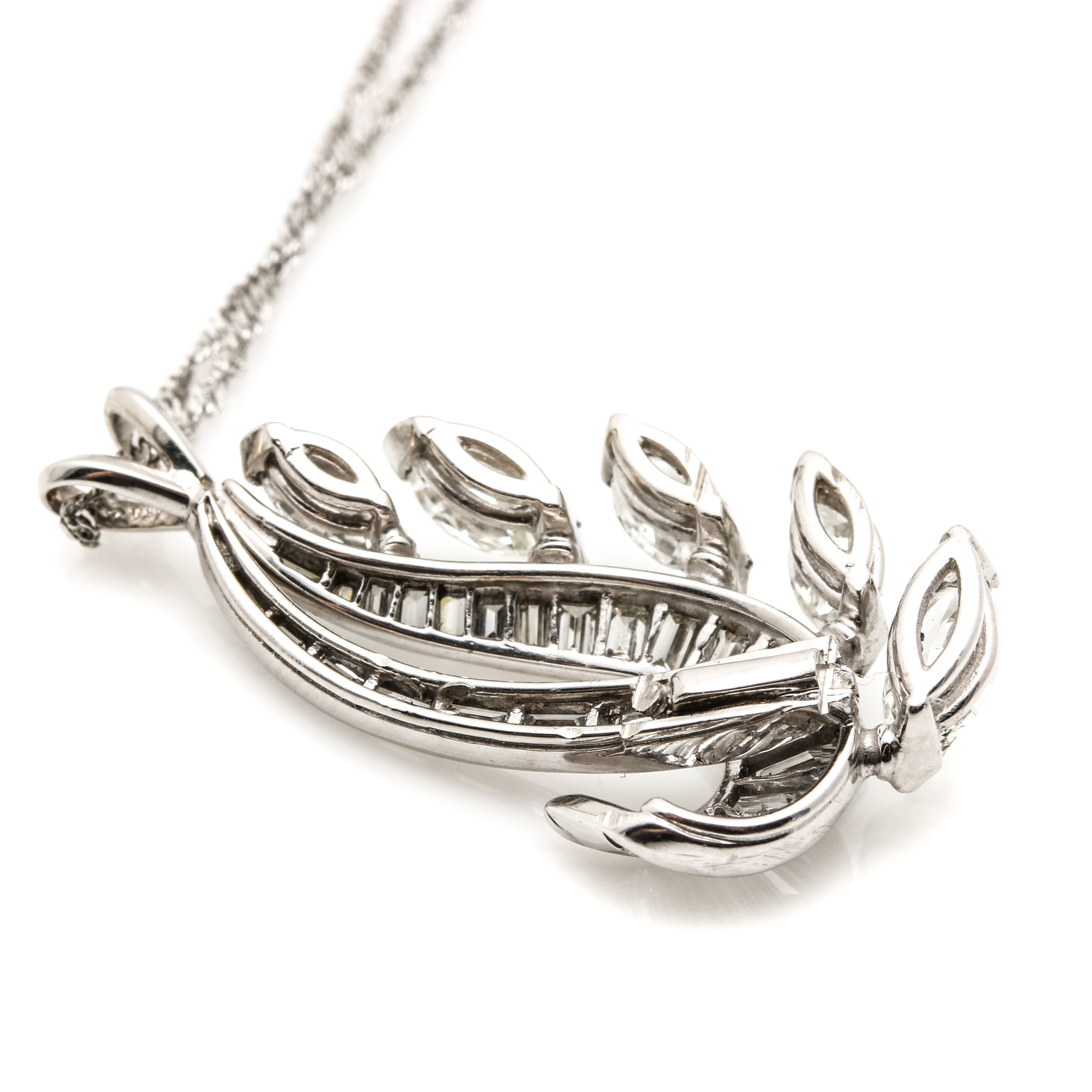 14K White Gold 3.25 CTW Diamond Pendant Necklace