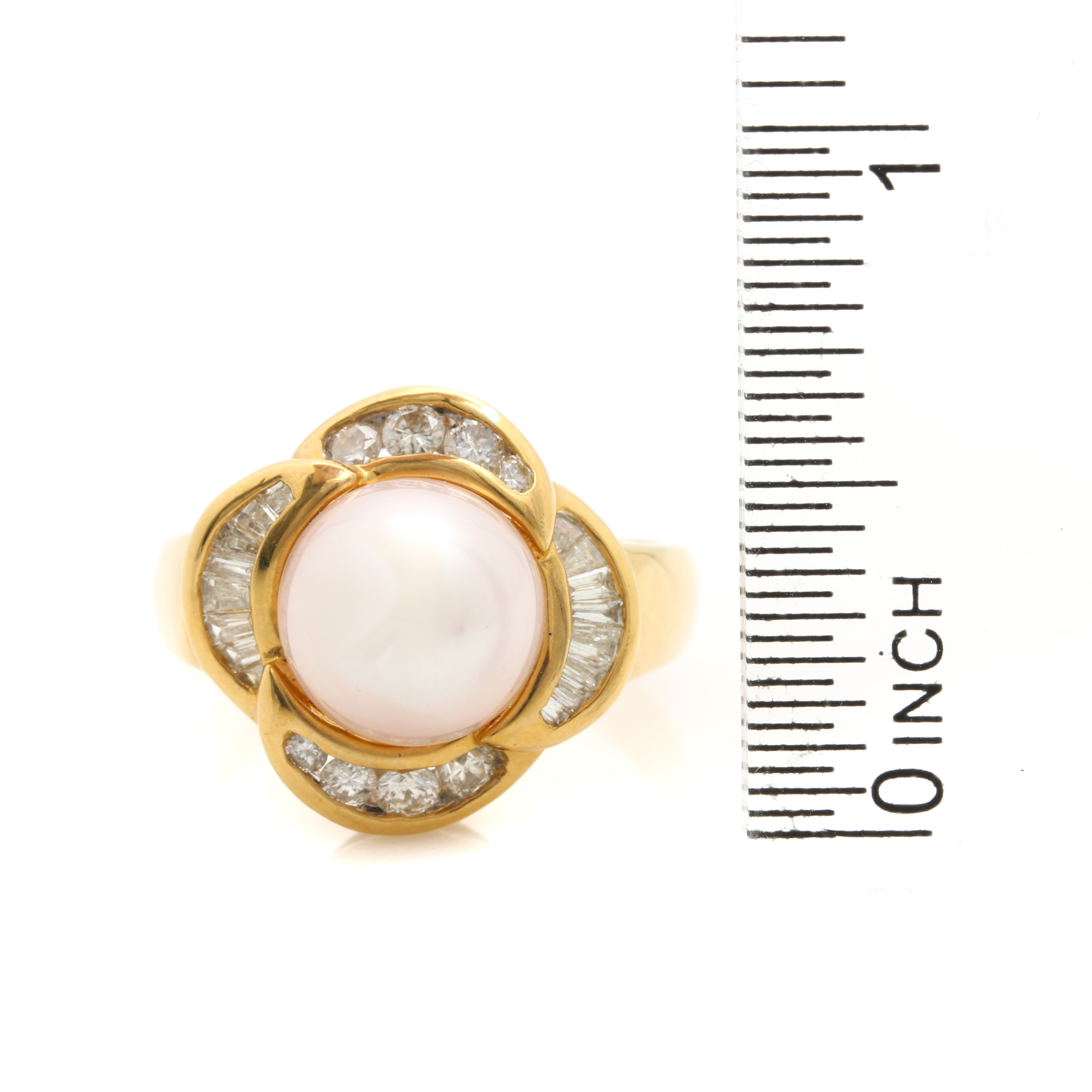 18K Yellow Gold Cultured Pearl and Diamond Ring