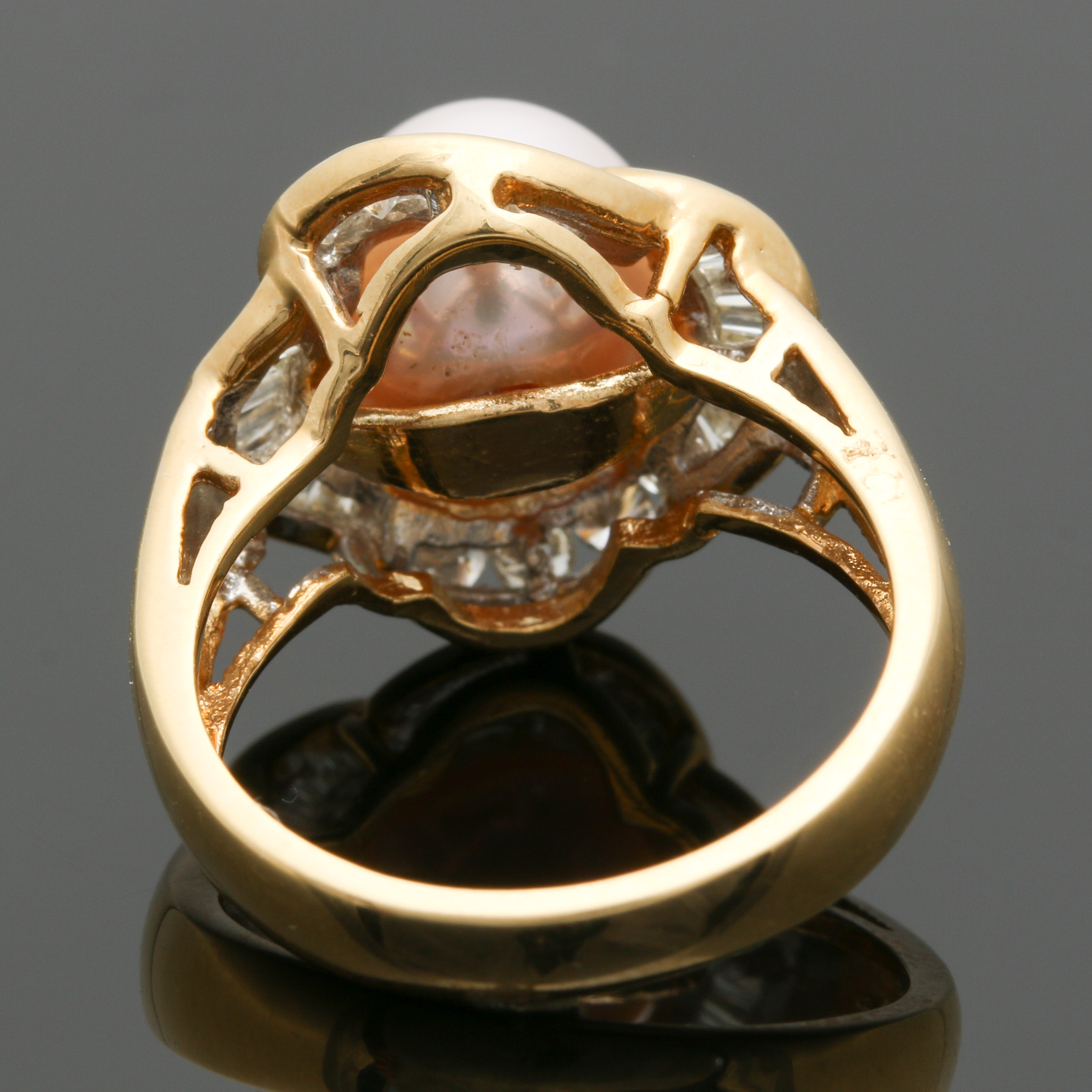 18K Yellow Gold Cultured Pearl and Diamond Ring
