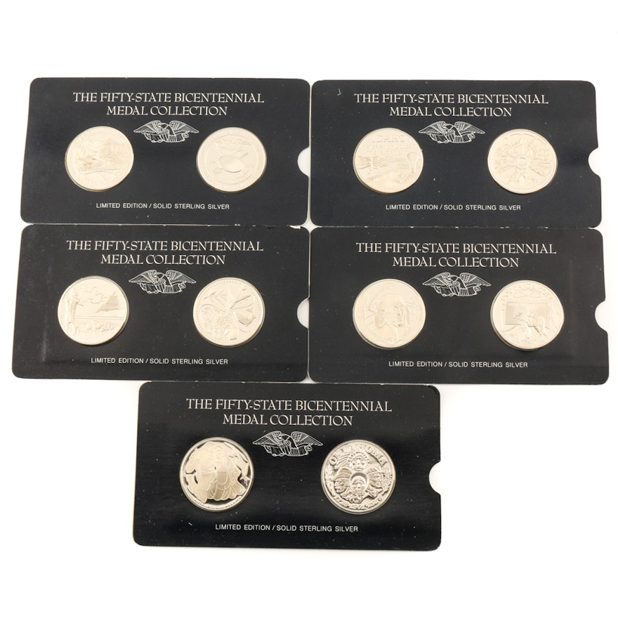 Ten Franklin Mint Fifty State Bicentennial Commemorative Medals