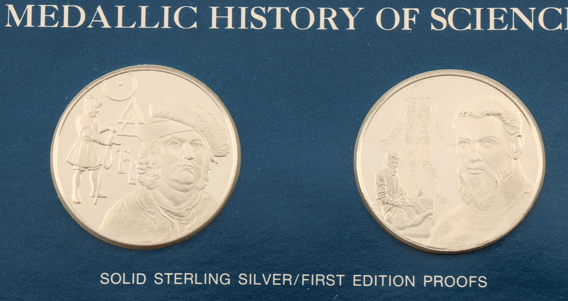 Twelve Franklin Mint "Medallic History of Science" Commemorative Silver Medals