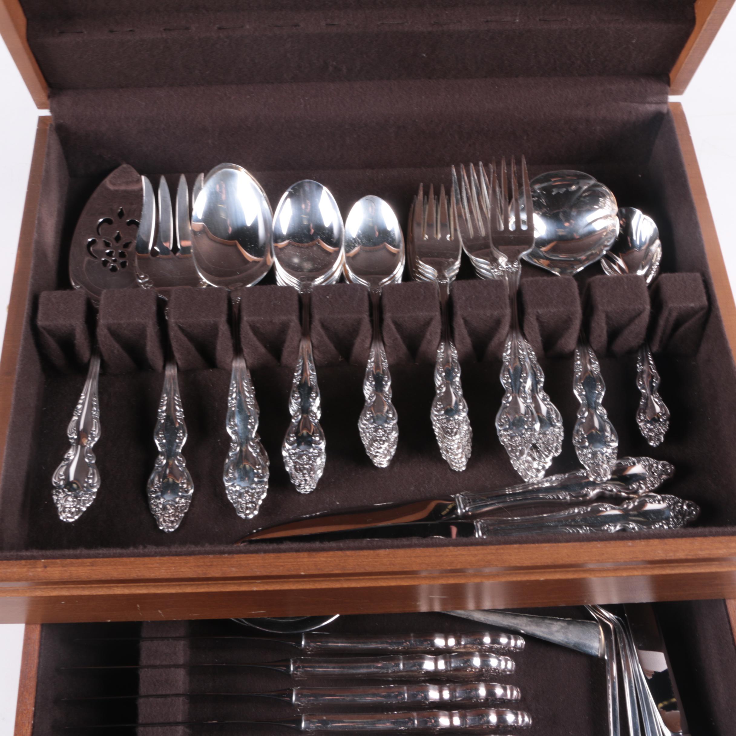 1881 Rogers by Oneida "Baroque Rose" Silver Plate Flatware with Chest