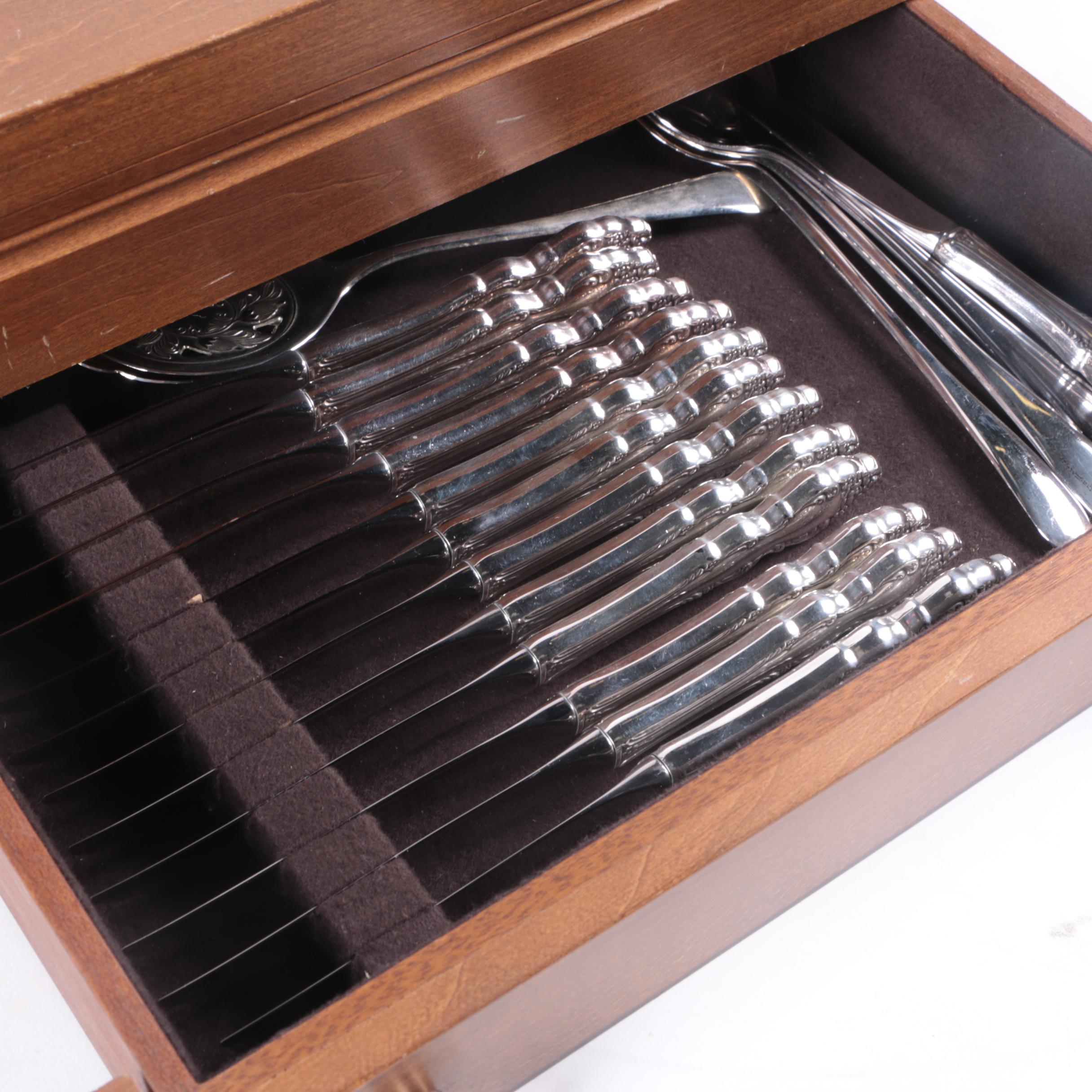 1881 Rogers by Oneida "Baroque Rose" Silver Plate Flatware with Chest