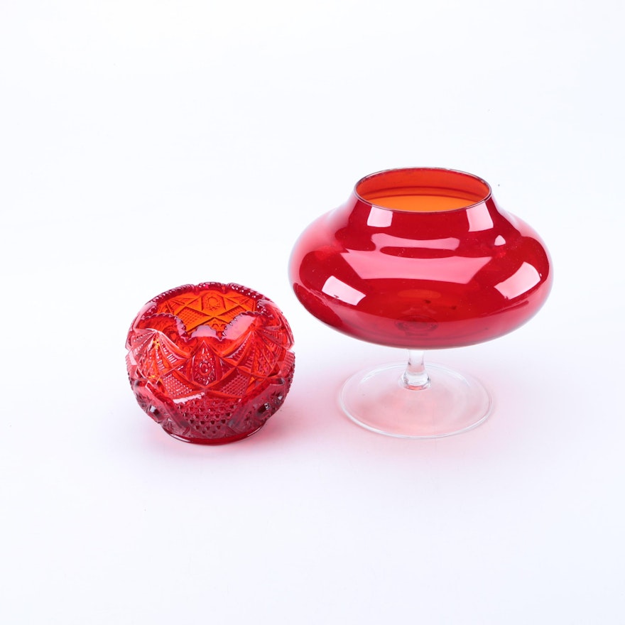 Red Glass Bowl with Cut Glass Votive