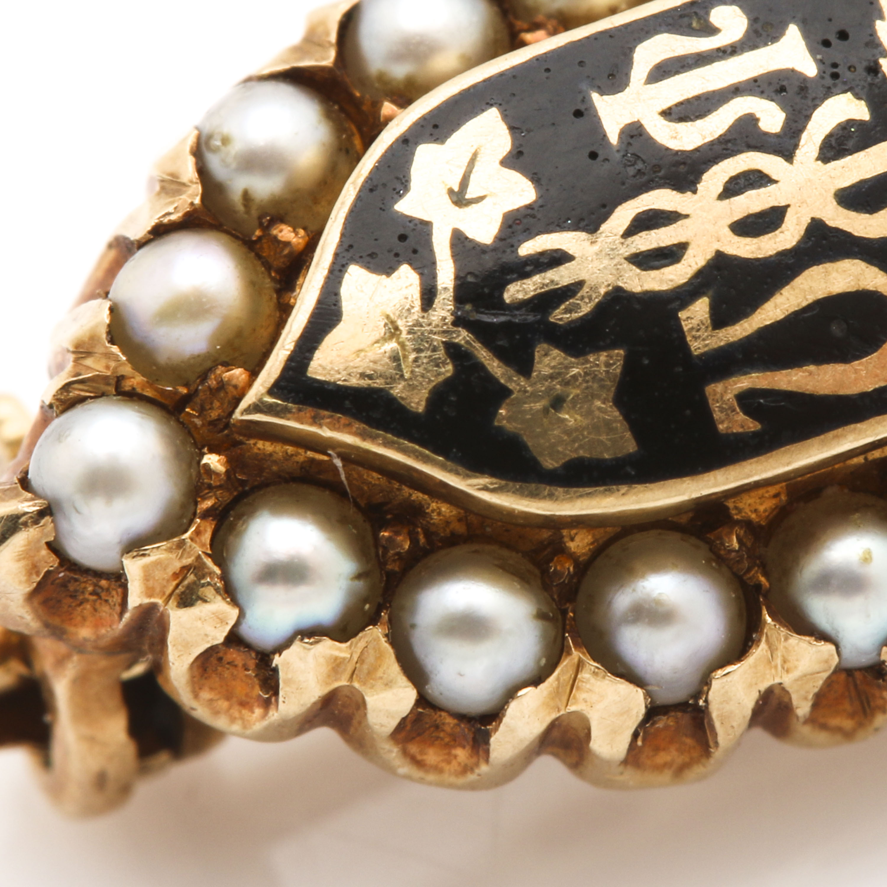 14K Yellow Gold Pearl and Enamel Insignia Pin