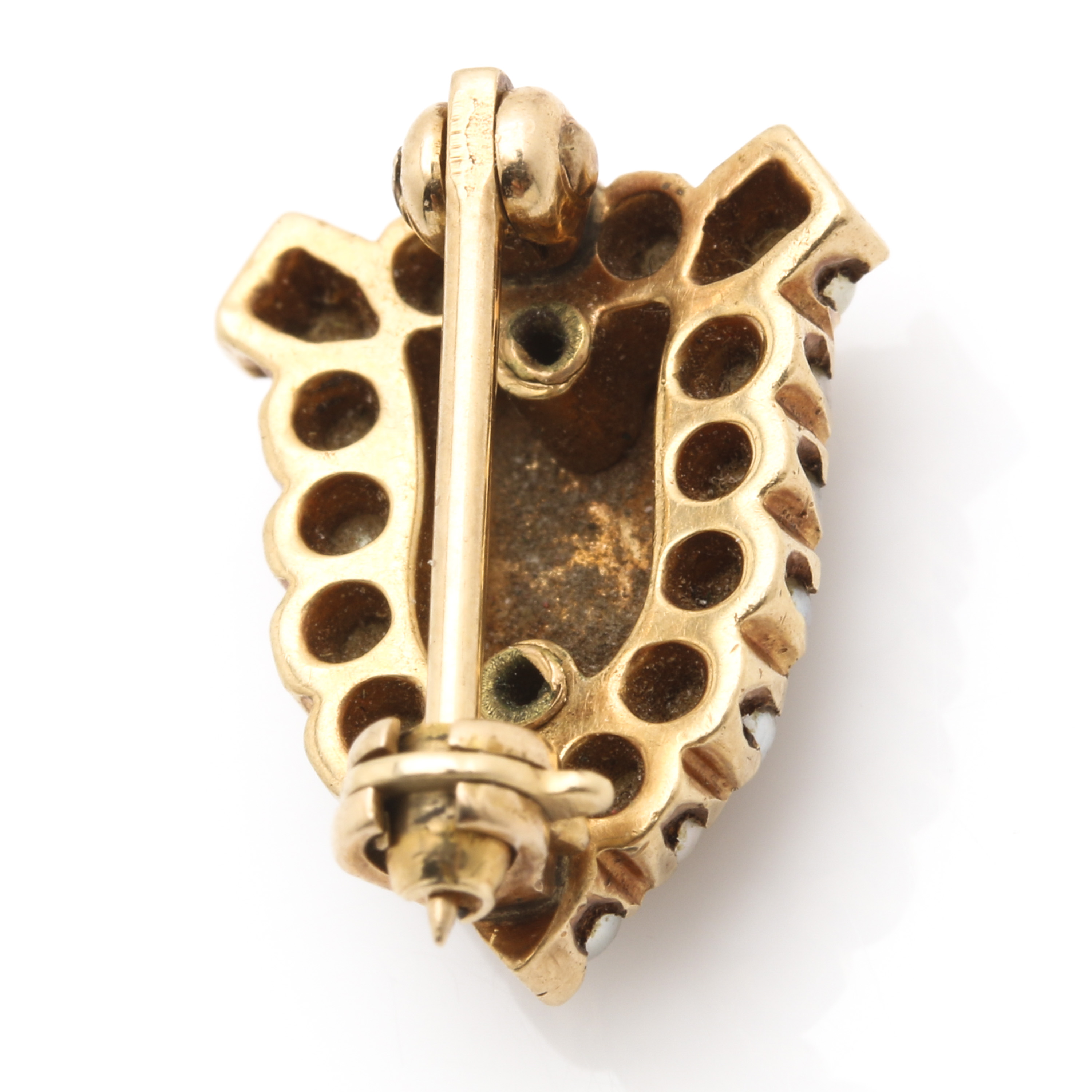 14K Yellow Gold Pearl and Enamel Insignia Pin