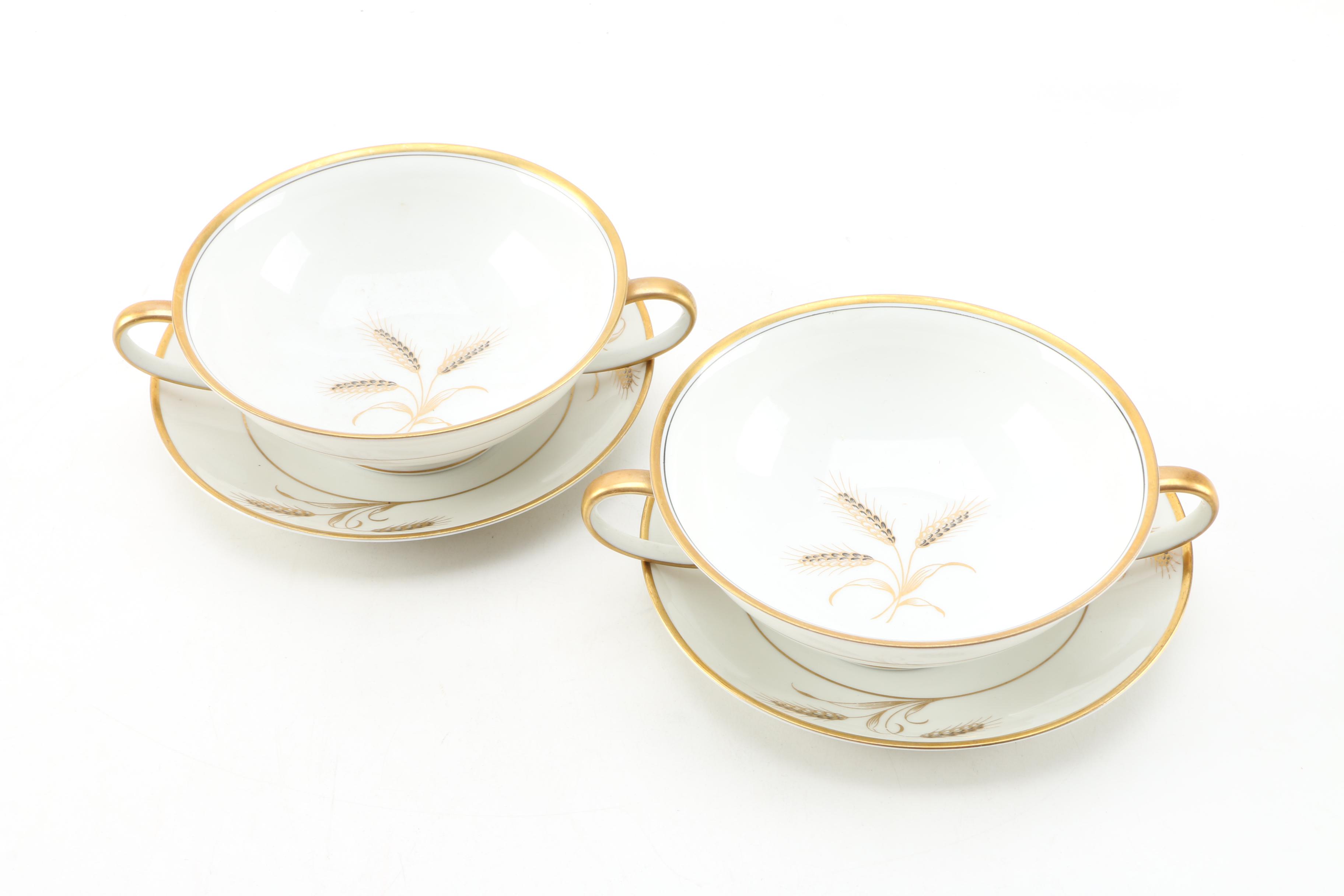 Rosenthal "Bountiful" Porcelain Soup Bowls and Noritake Saucers