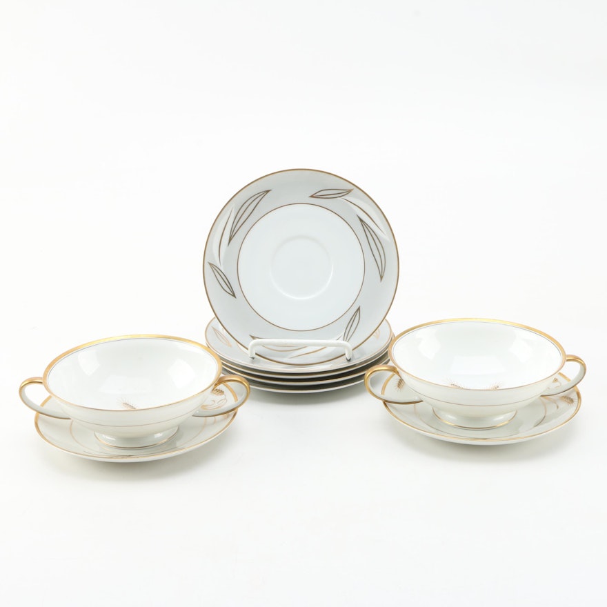 Rosenthal "Bountiful" Porcelain Soup Bowls and Noritake Saucers