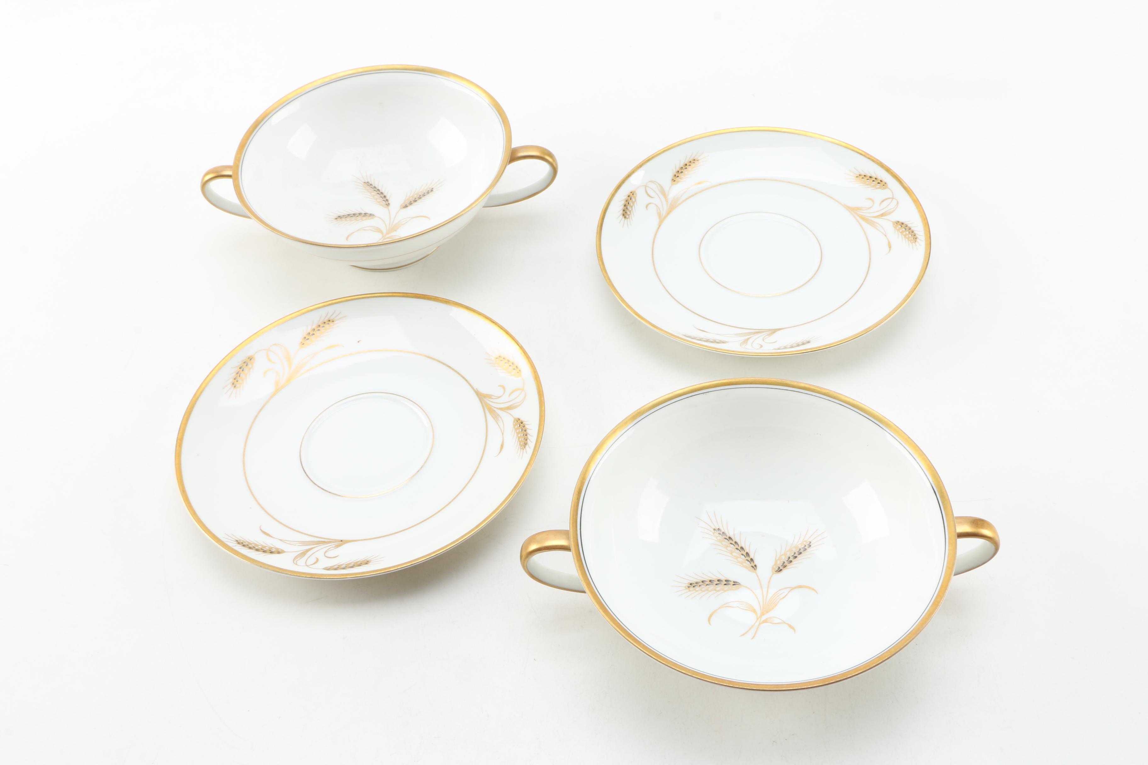 Rosenthal "Bountiful" Porcelain Soup Bowls and Noritake Saucers