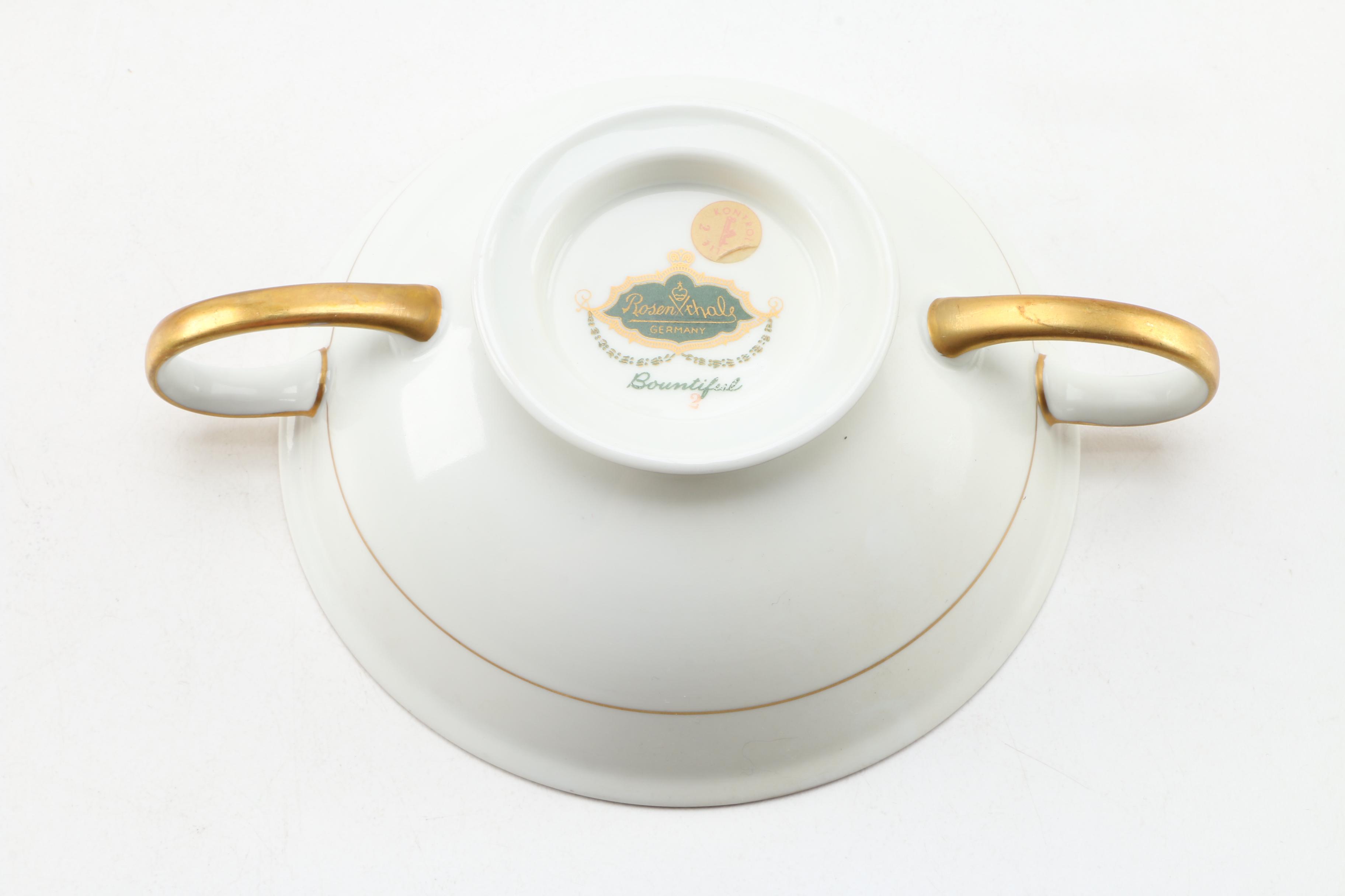 Rosenthal "Bountiful" Porcelain Soup Bowls and Noritake Saucers