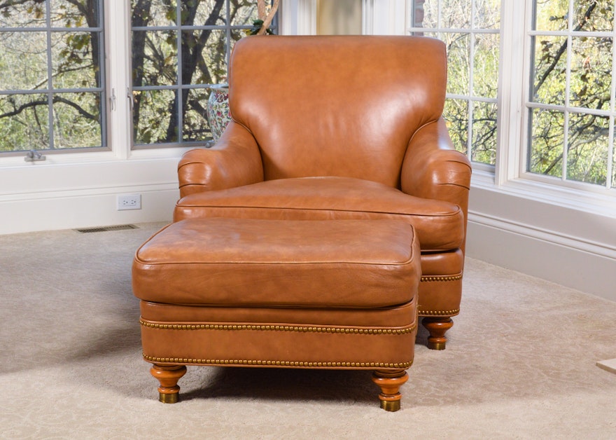 Leather Club Chair and Ottoman by Hancock & Moore