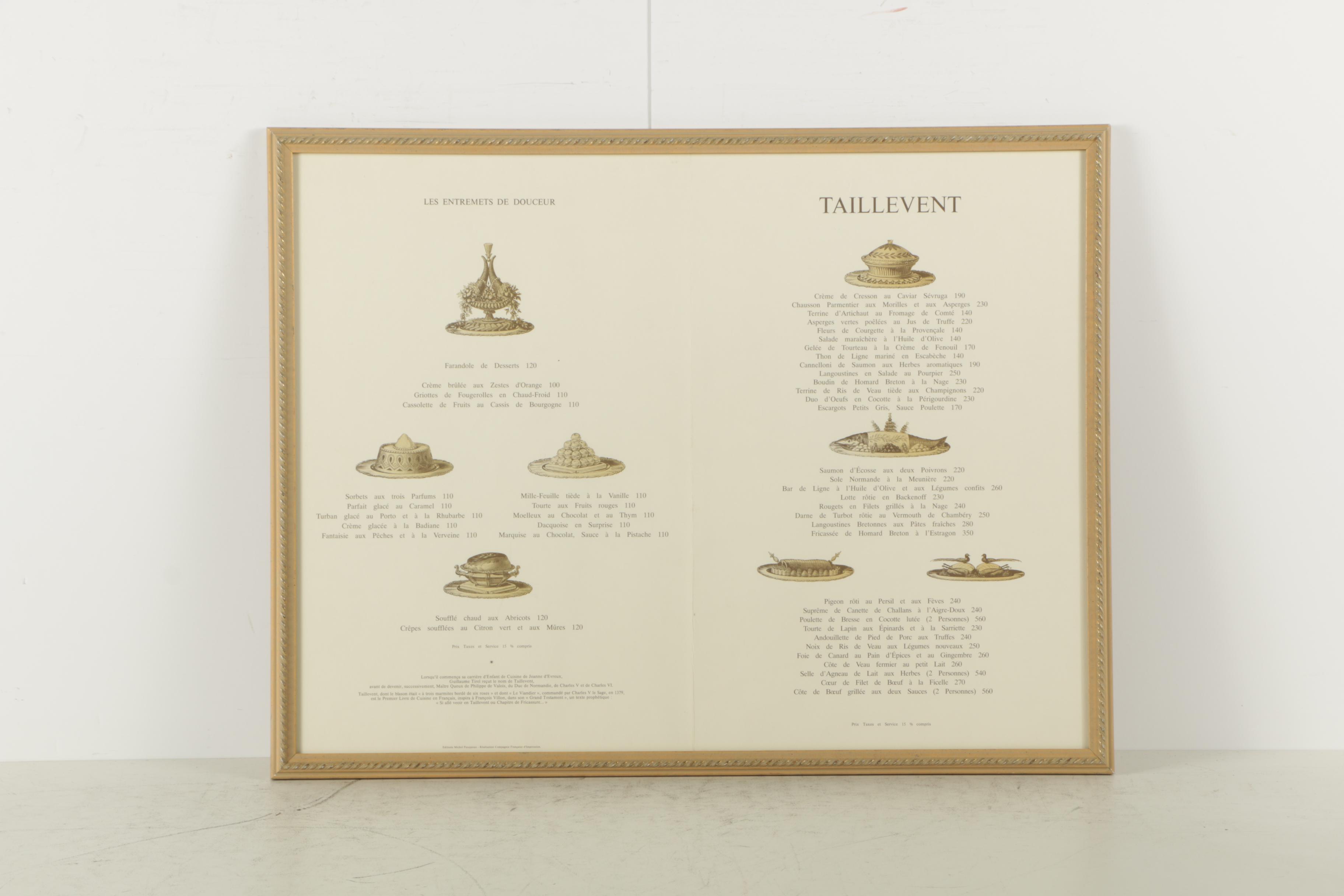 Lithographs of Taillevent Menu