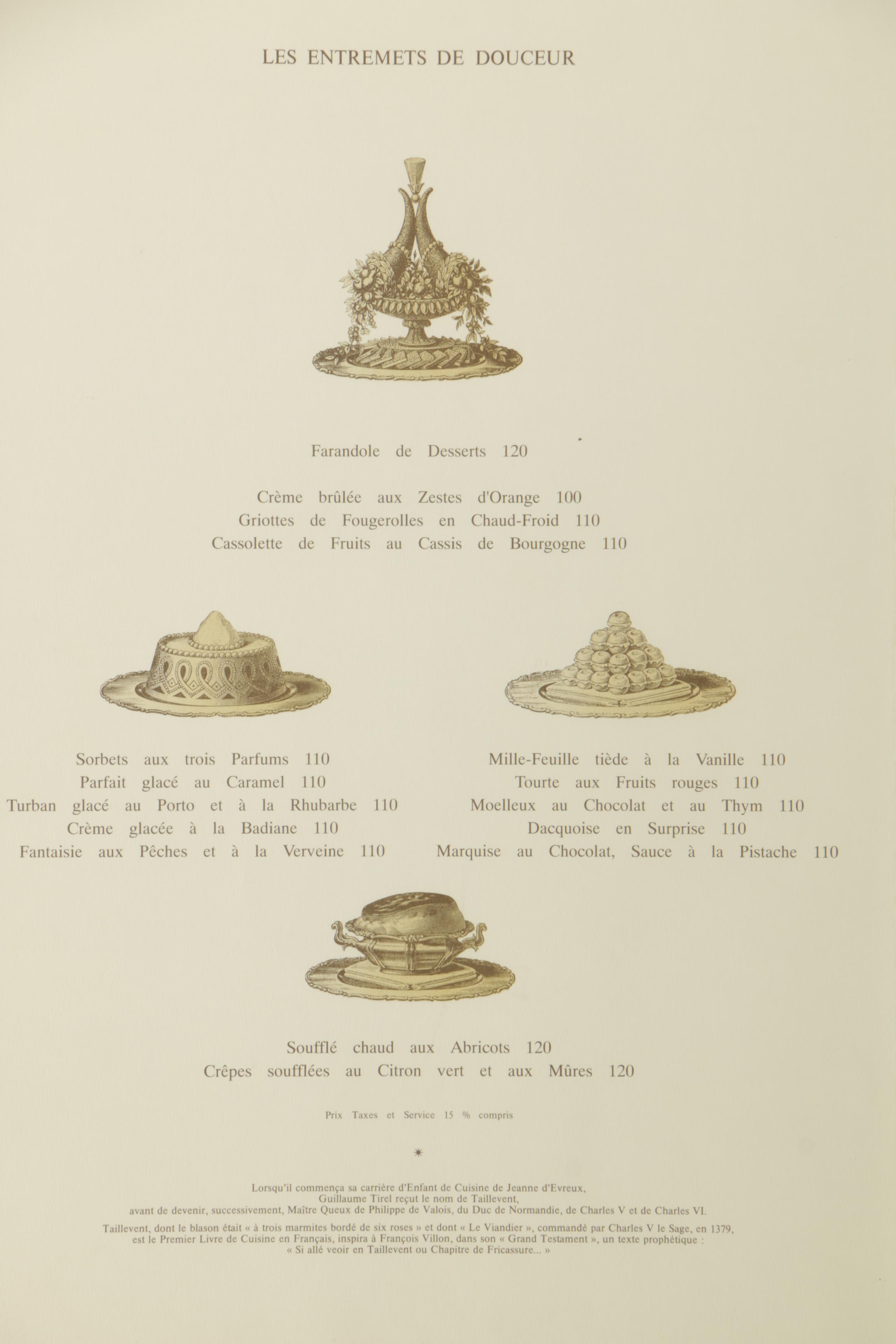 Lithographs of Taillevent Menu