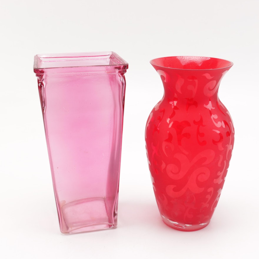 Two Red Glass Vases