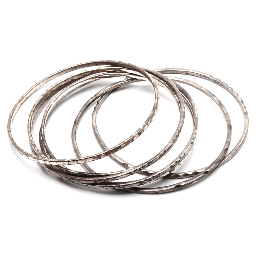 Assortment of Sterling Silver and Silver Tone Bangle Bracelets