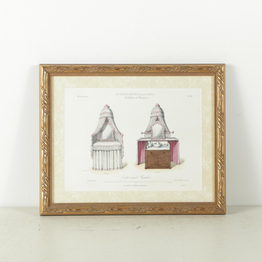 Hand Colored Lithograph on Paper "Toilette-commode Pompadour"