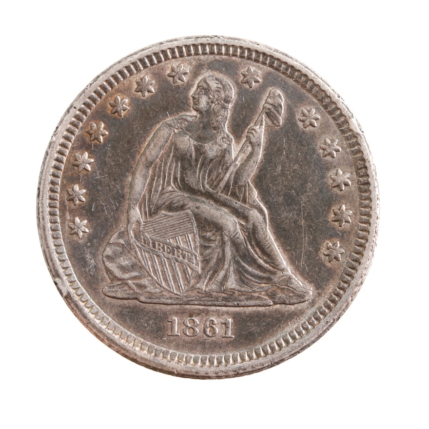 1861 Liberty Seated Silver Quarter