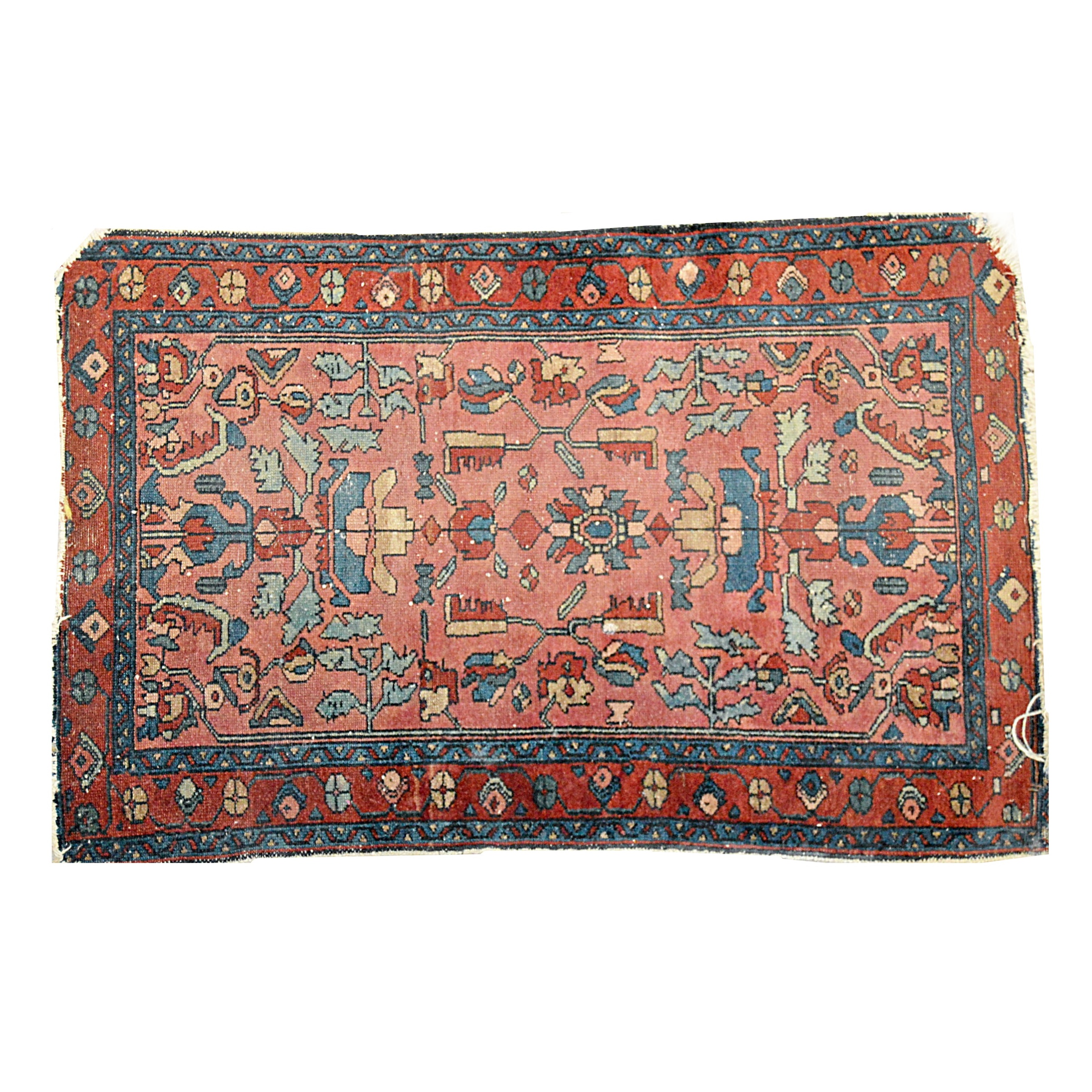 Antique Hand-Knotted Malayer Sarouk Wool Accent Rug