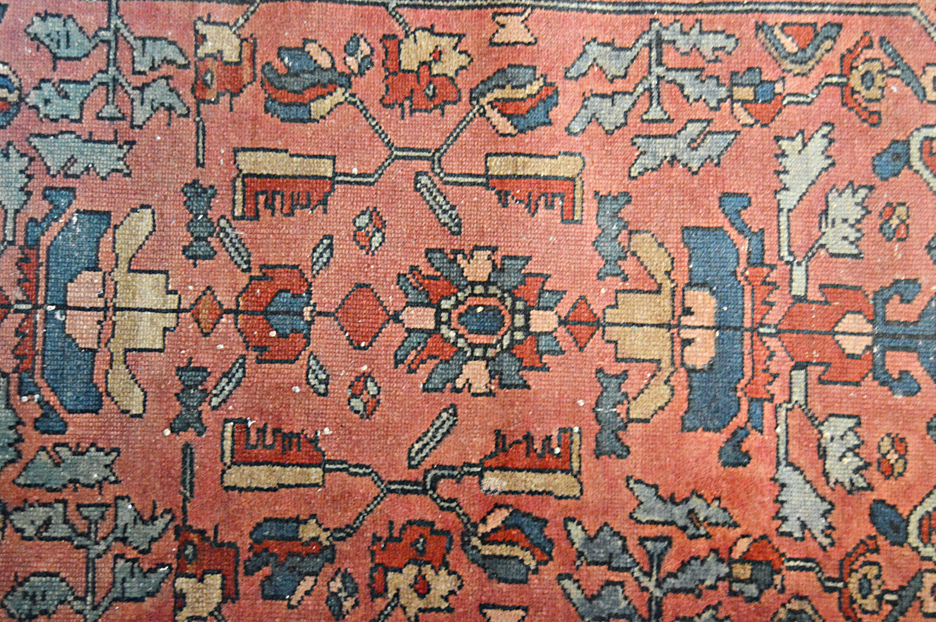 Antique Hand-Knotted Malayer Sarouk Wool Accent Rug